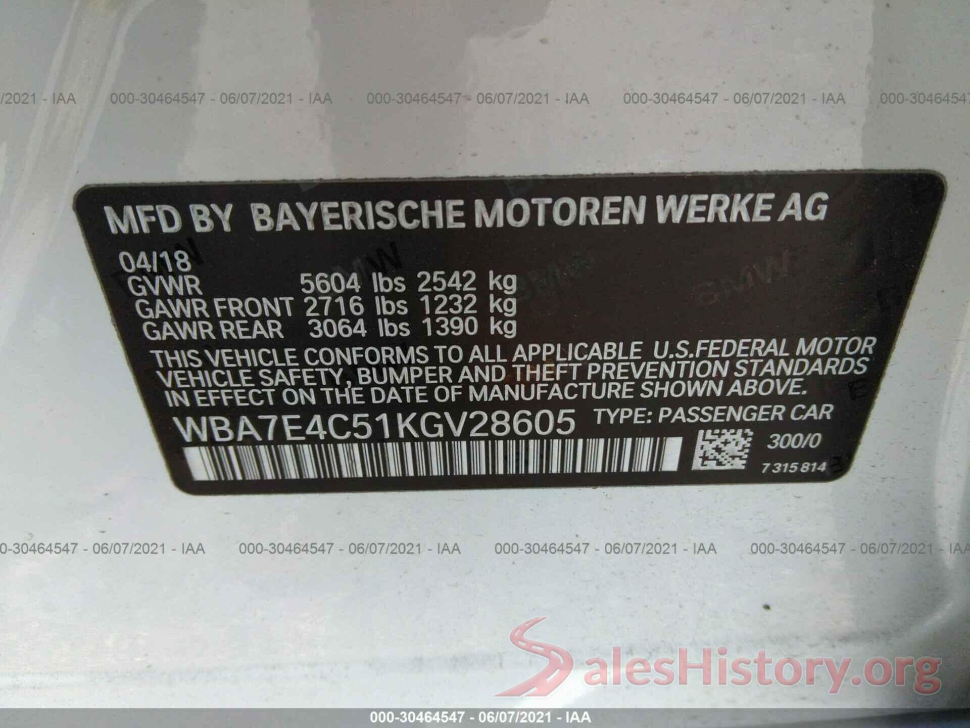 WBA7E4C51KGV28605 2019 BMW 7 SERIES