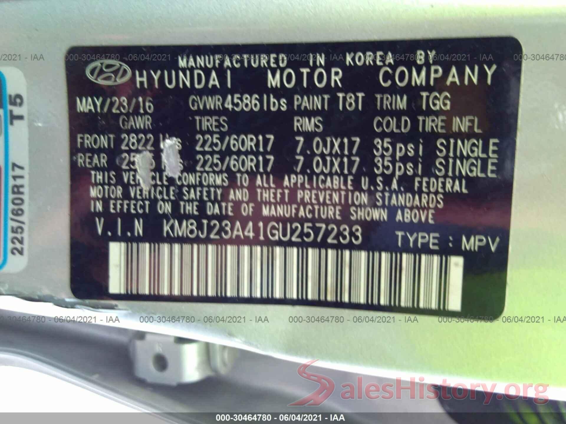 KM8J23A41GU257233 2016 HYUNDAI TUCSON