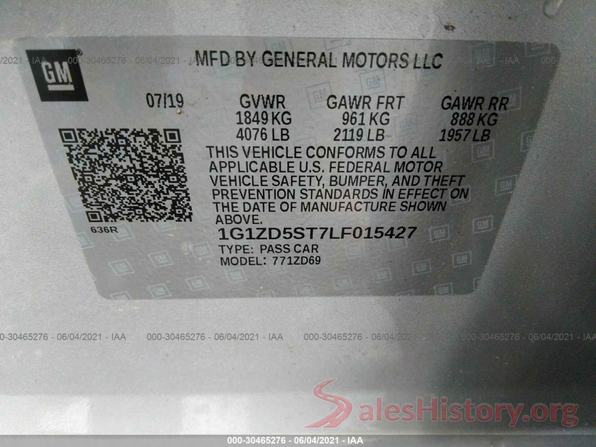 1G1ZD5ST7LF015427 2020 CHEVROLET MALIBU