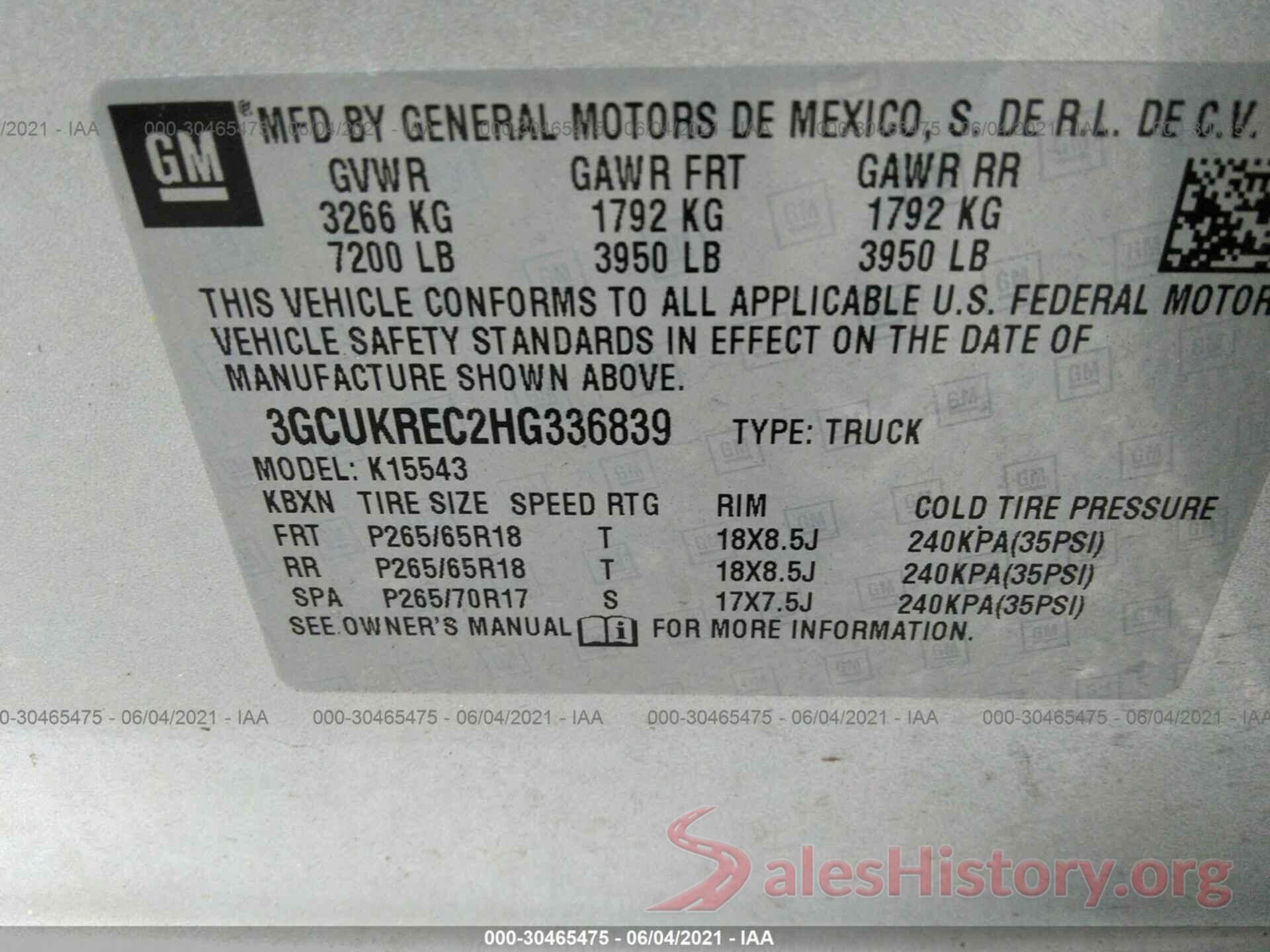 3GCUKREC2HG336839 2017 CHEVROLET SILVERADO 1500