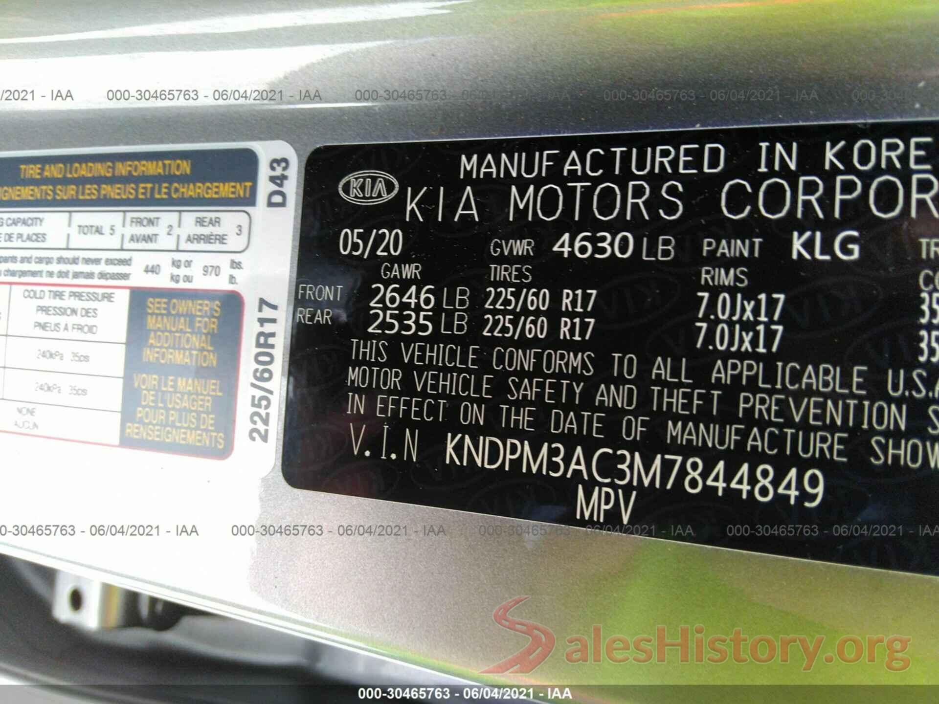 KNDPM3AC3M7844849 2021 KIA SPORTAGE