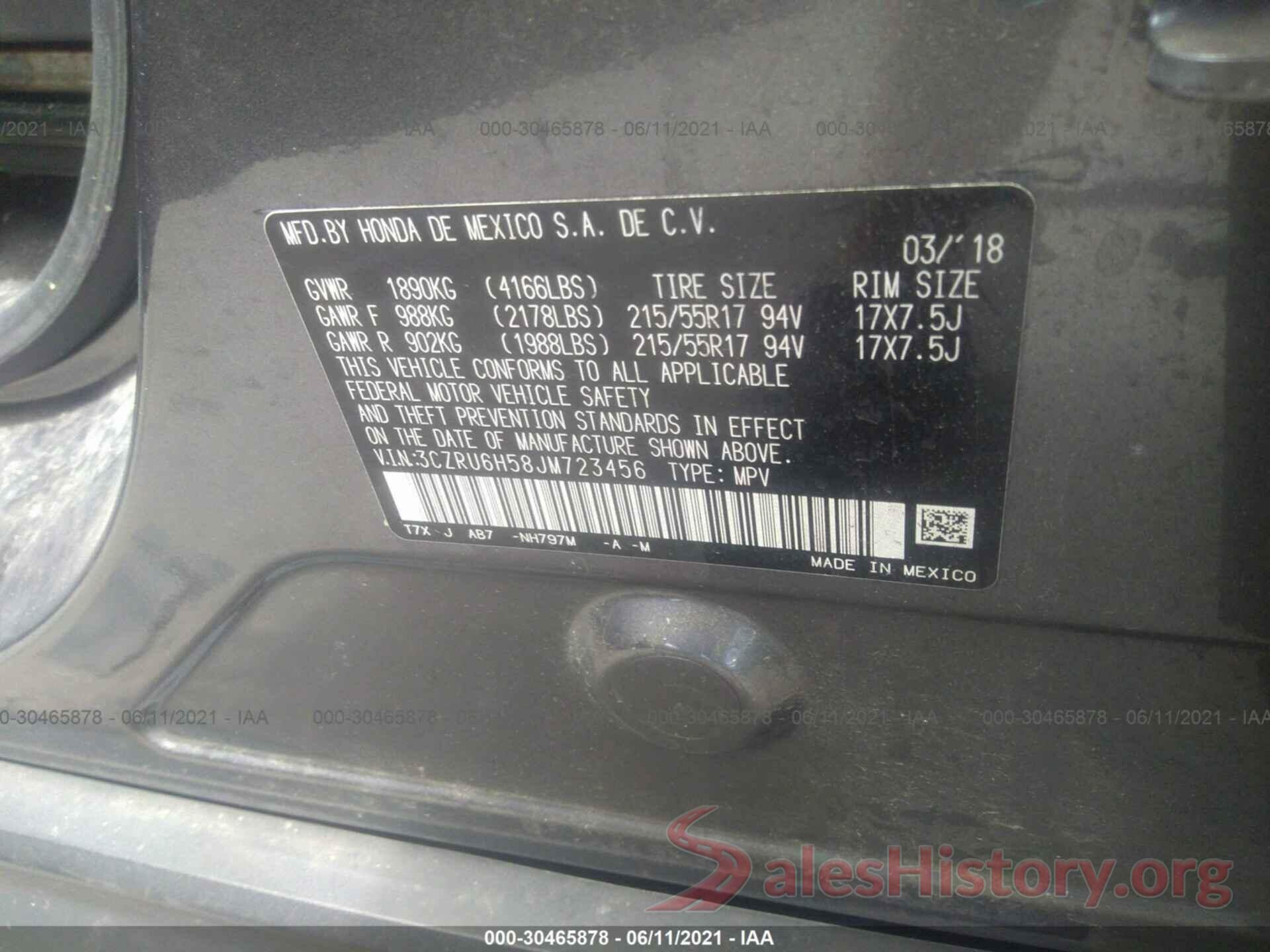 3CZRU6H58JM723456 2018 HONDA HR-V