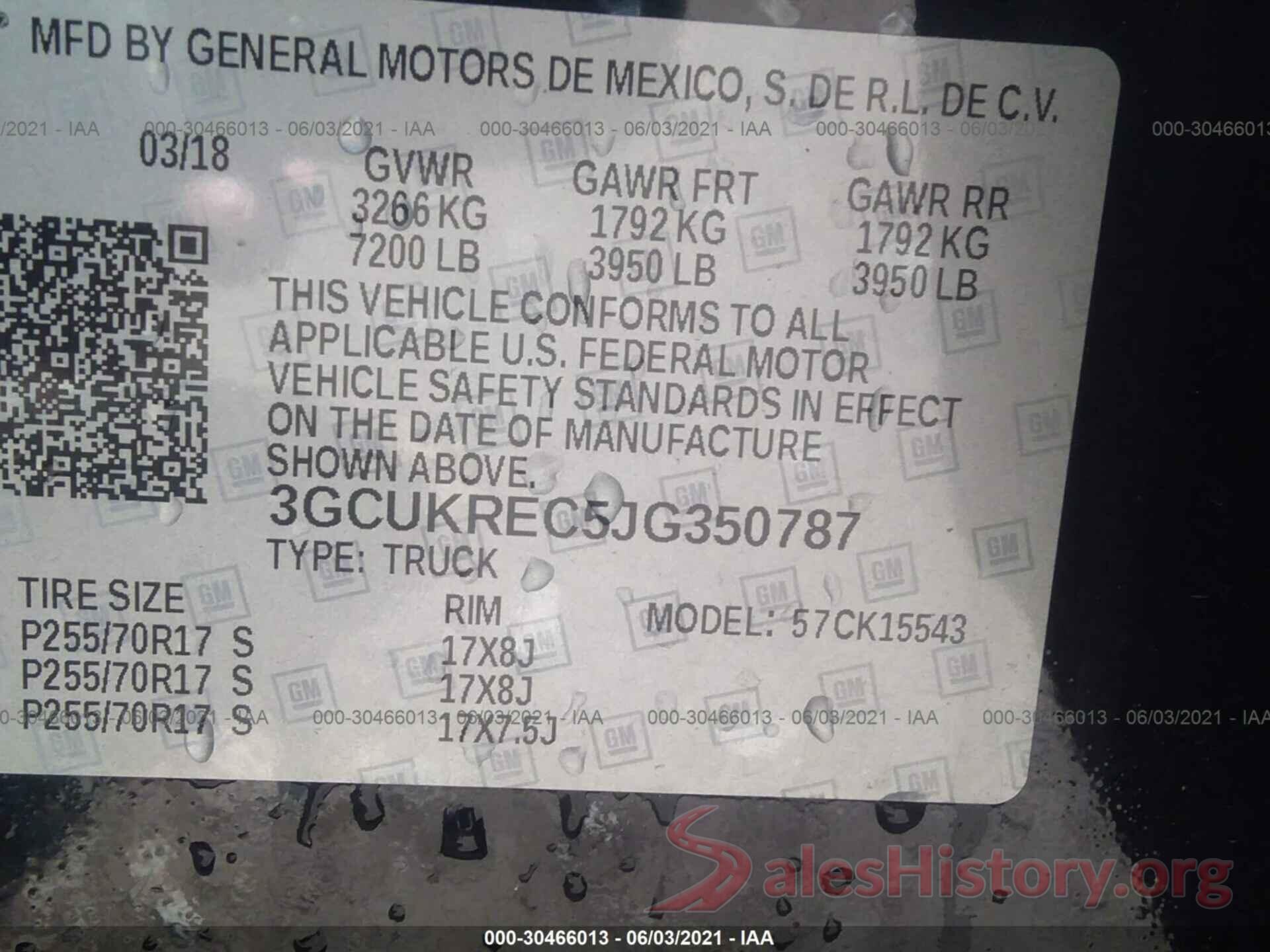 3GCUKREC5JG350787 2018 CHEVROLET SILVERADO 1500