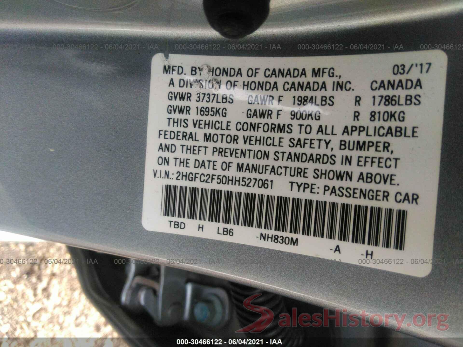 2HGFC2F50HH527061 2017 HONDA CIVIC SEDAN