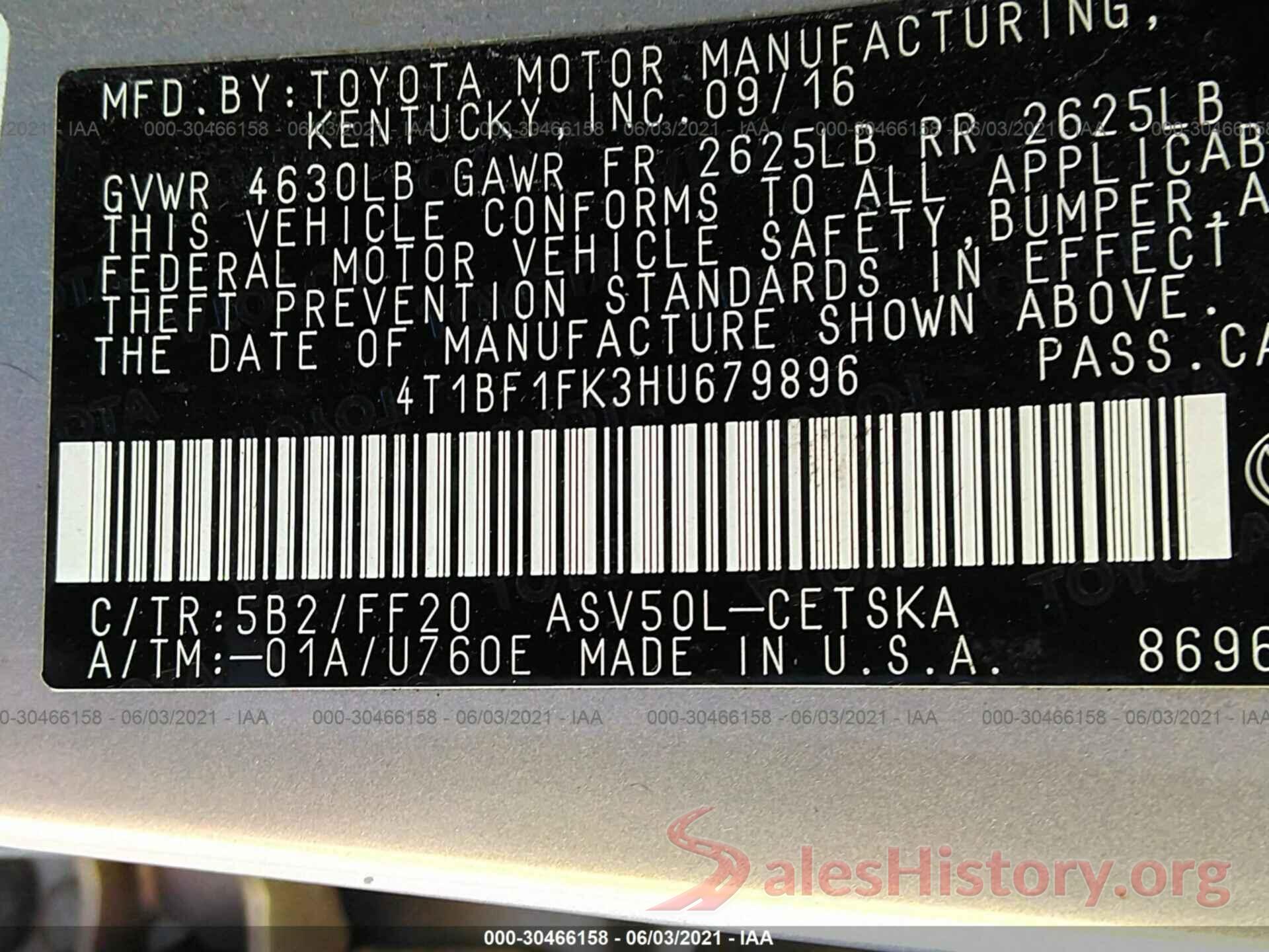 4T1BF1FK3HU679896 2017 TOYOTA CAMRY