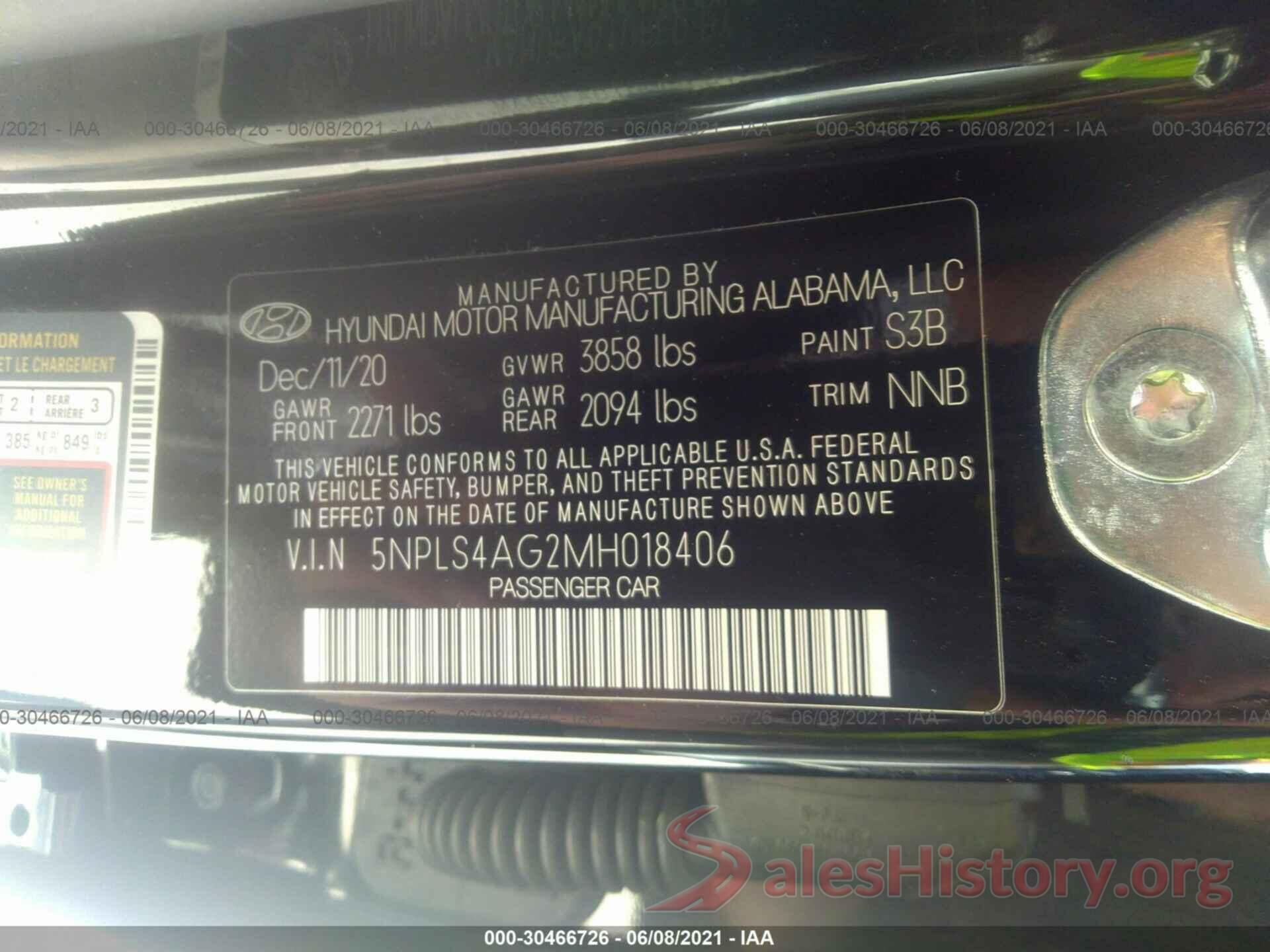 5NPLS4AG2MH018406 2021 HYUNDAI ELANTRA