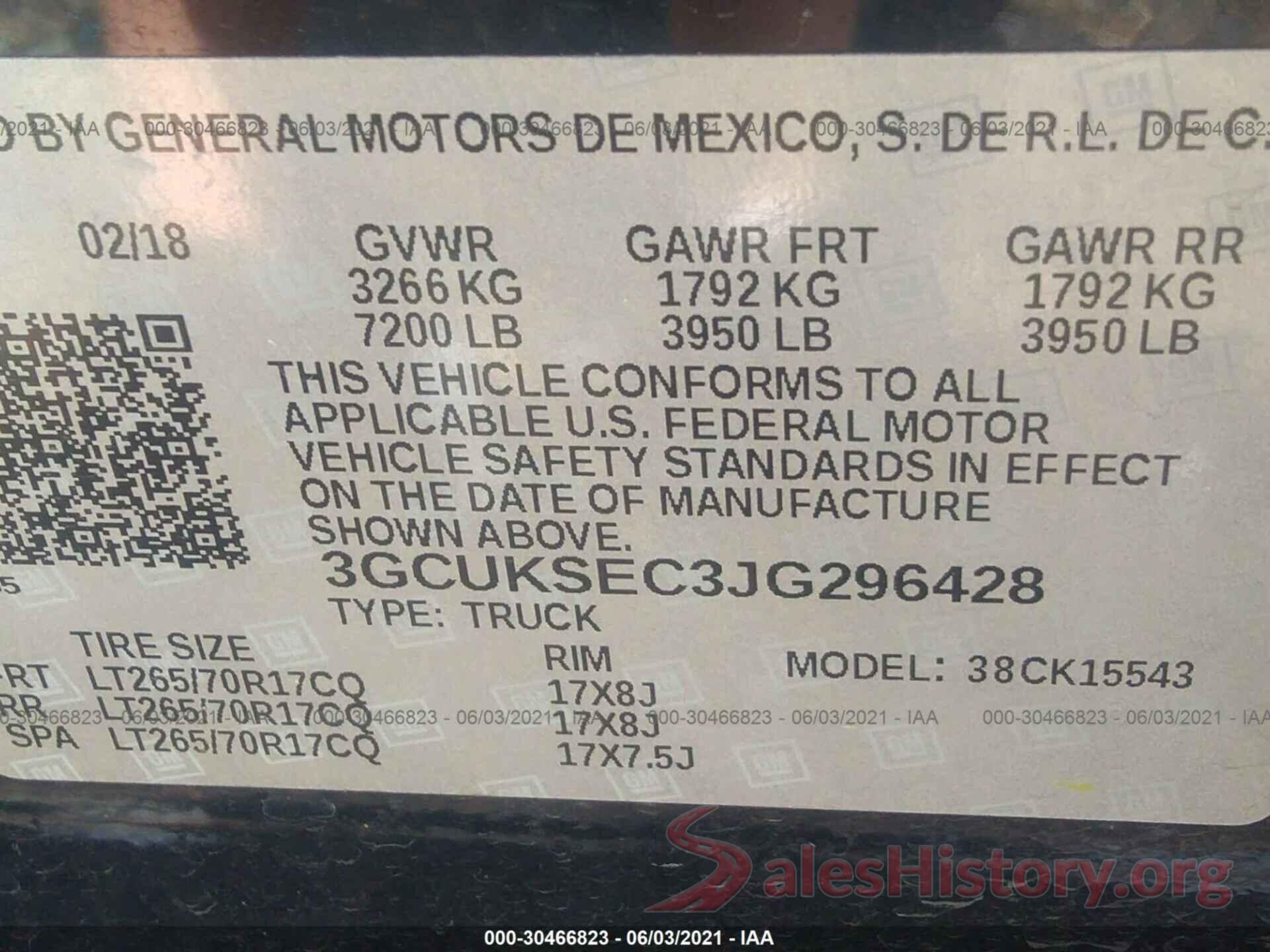 3GCUKSEC3JG296428 2018 CHEVROLET SILVERADO 1500