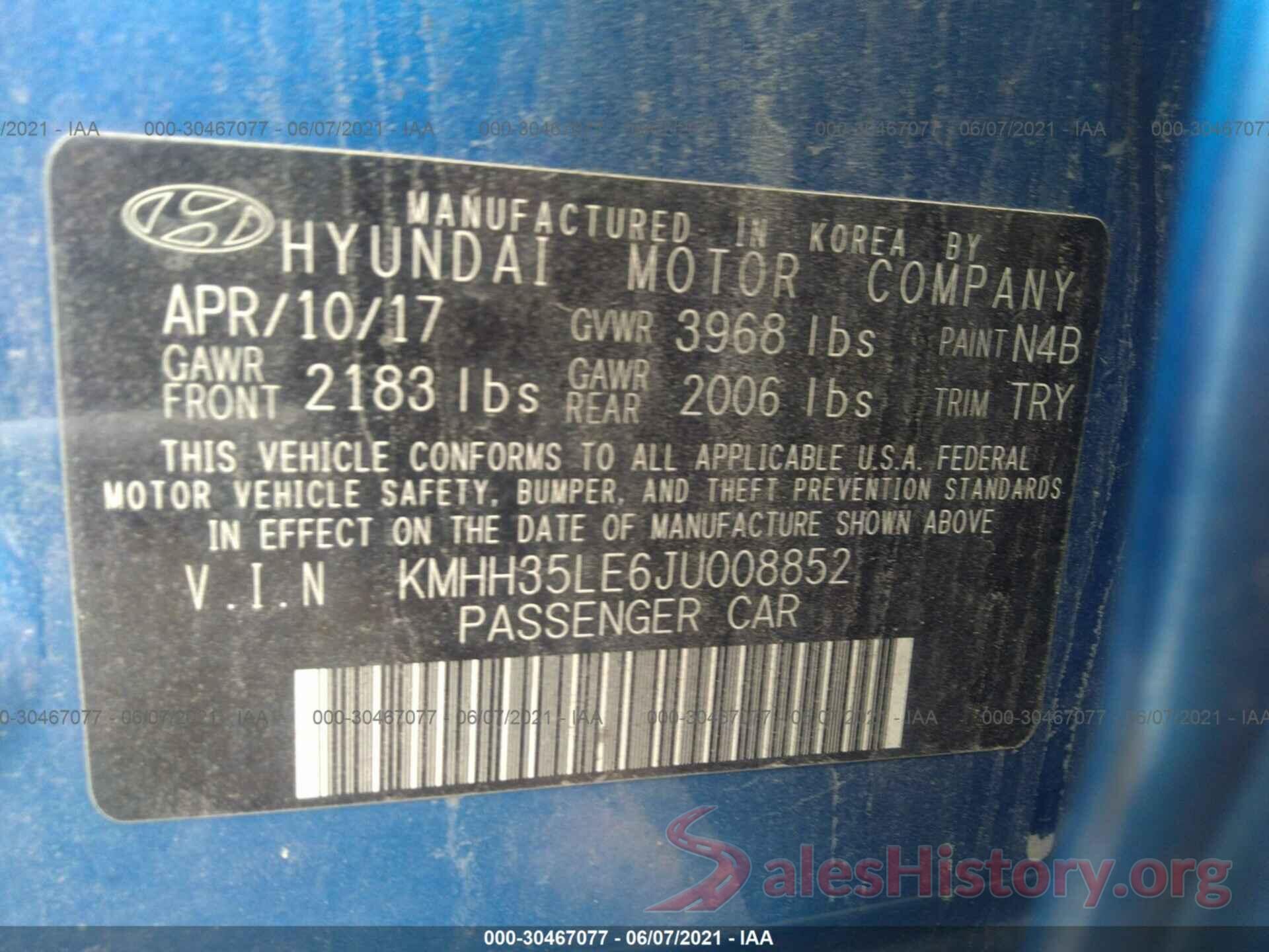 KMHH35LE6JU008852 2018 HYUNDAI ELANTRA GT