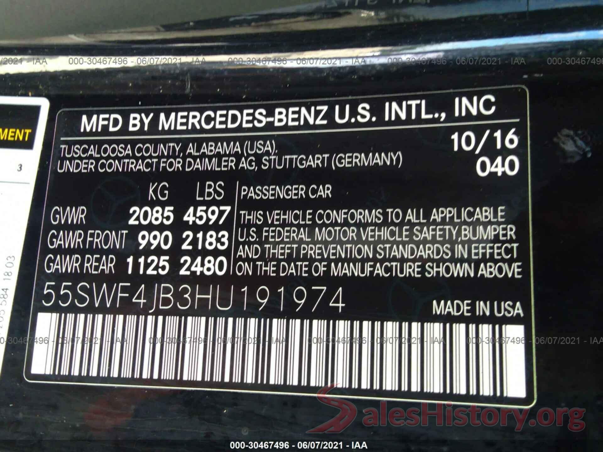 55SWF4JB3HU191974 2017 MERCEDES-BENZ C-CLASS