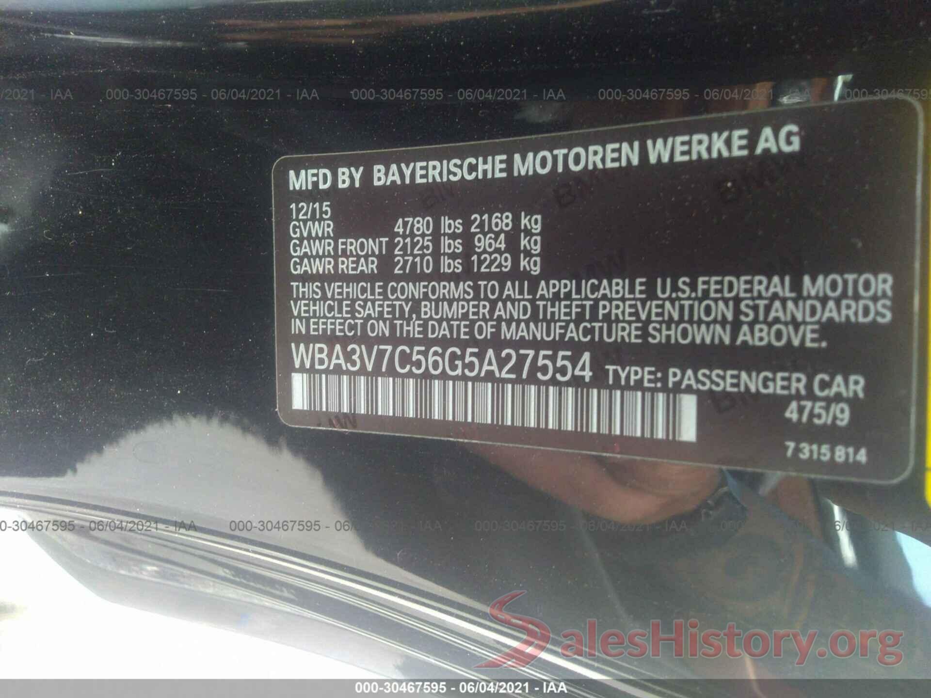 WBA3V7C56G5A27554 2016 BMW 4 SERIES