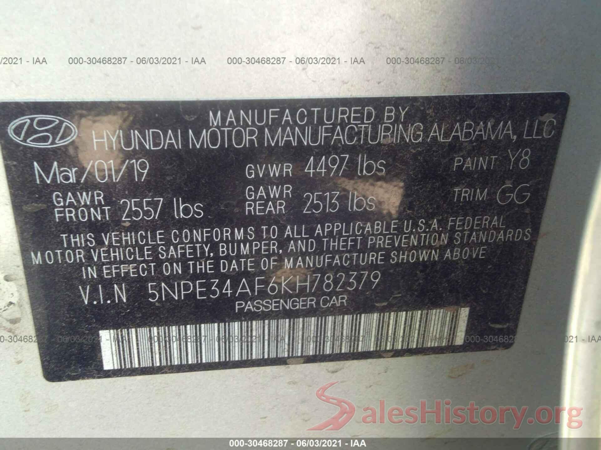 5NPE34AF6KH782379 2019 HYUNDAI SONATA