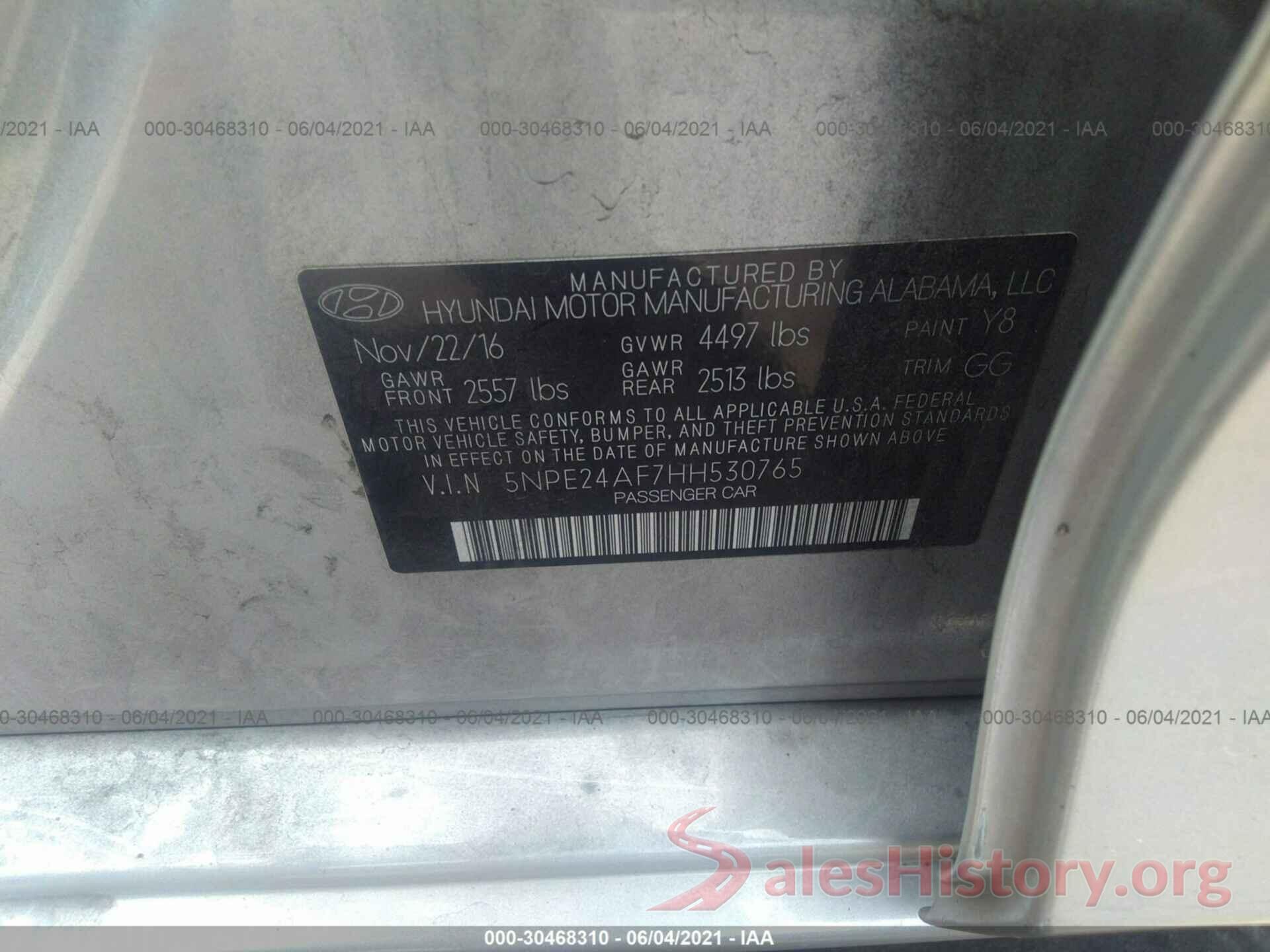 5NPE24AF7HH530765 2017 HYUNDAI SONATA