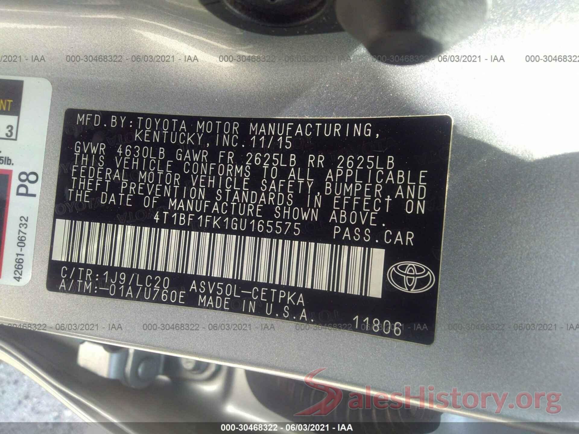 4T1BF1FK1GU165575 2016 TOYOTA CAMRY