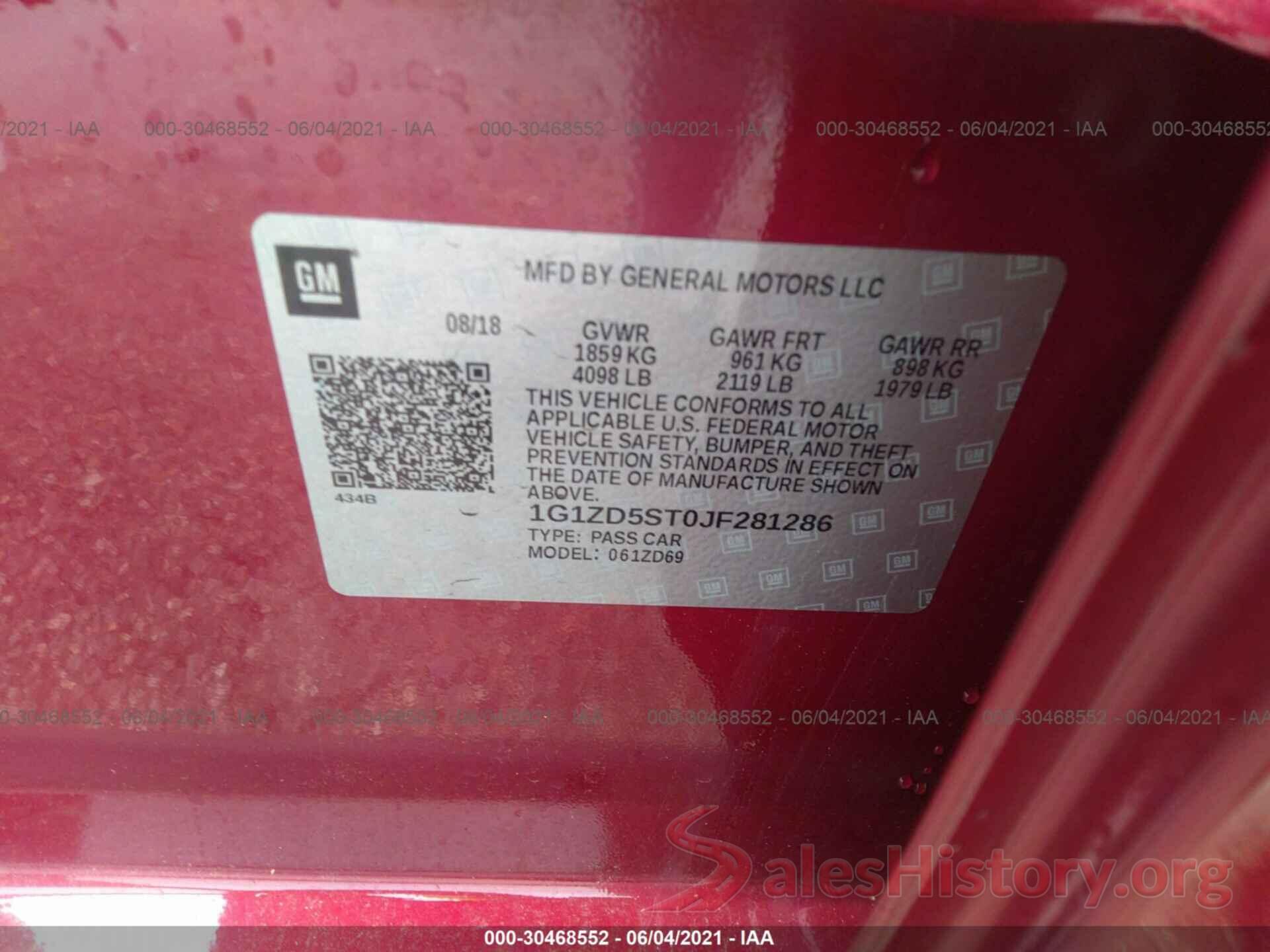 1G1ZD5ST0JF281286 2018 CHEVROLET MALIBU