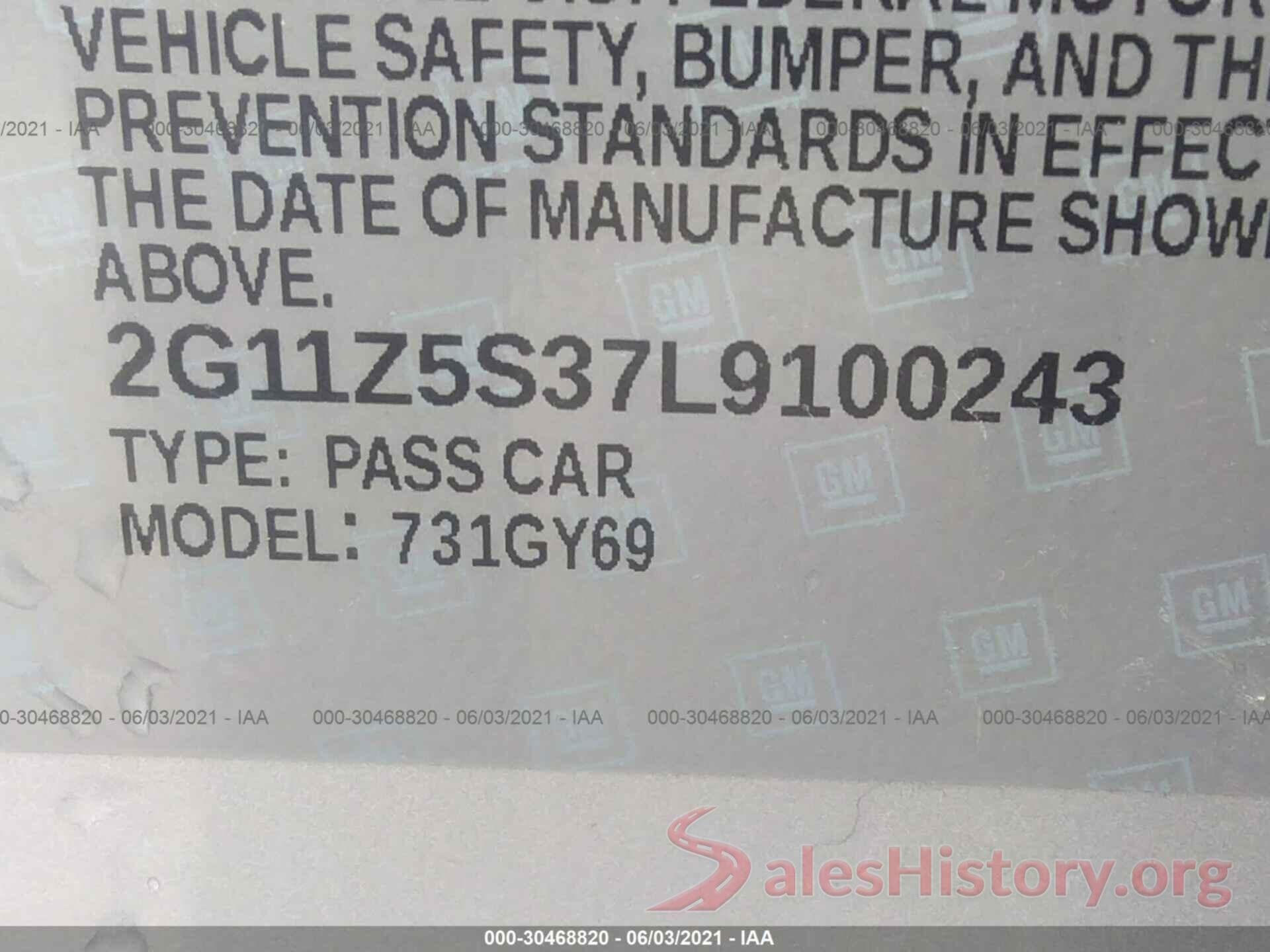 2G11Z5S37L9100243 2020 CHEVROLET IMPALA