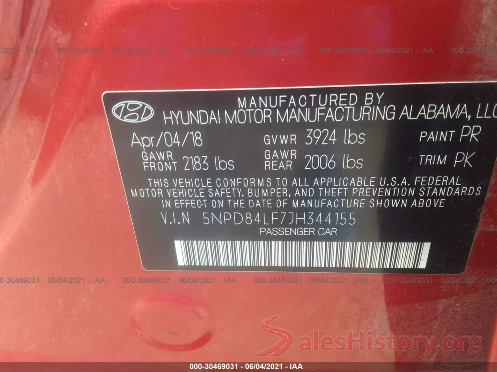 5NPD84LF7JH344155 2018 HYUNDAI ELANTRA