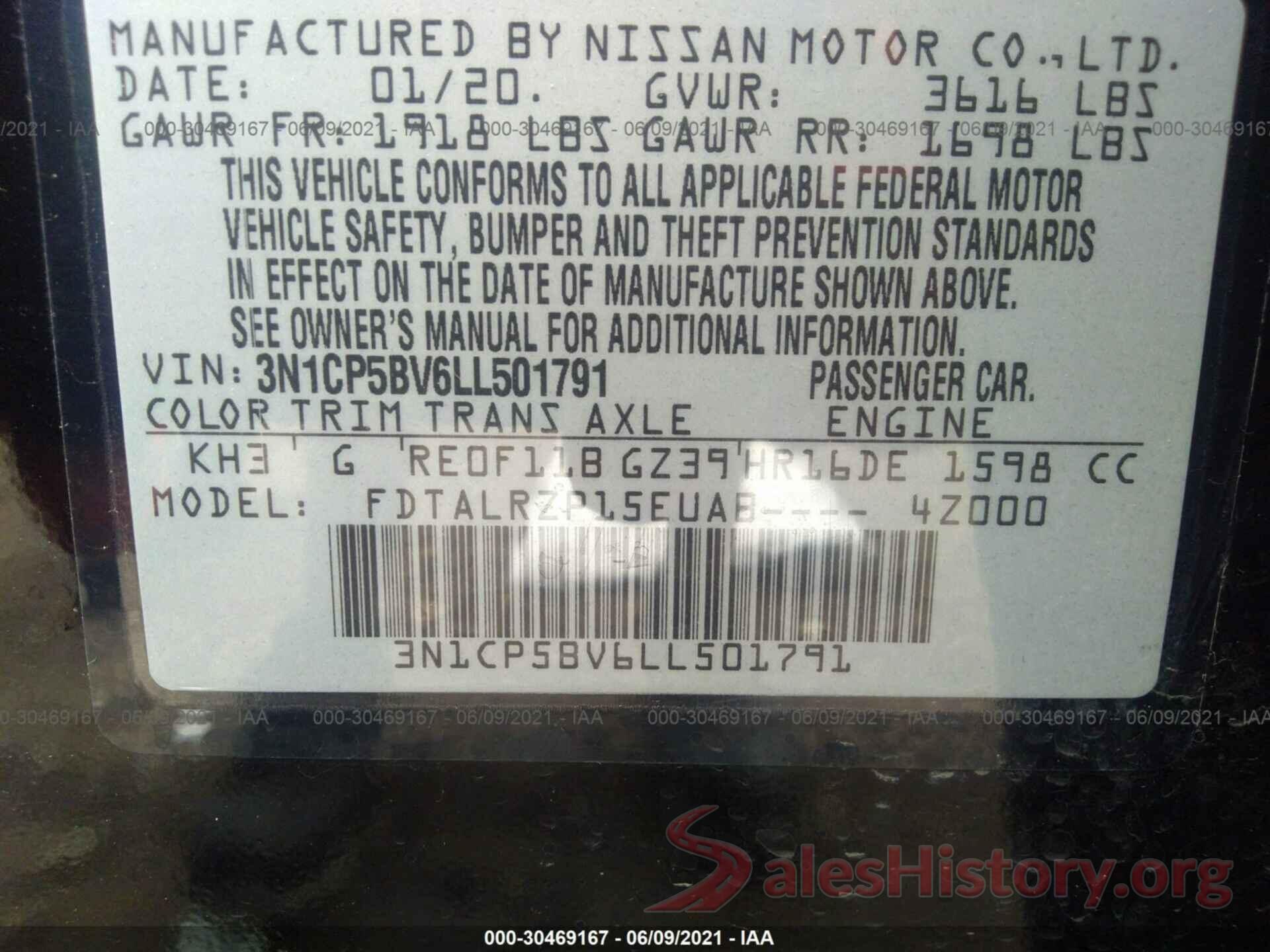 3N1CP5BV6LL501791 2020 NISSAN KICKS