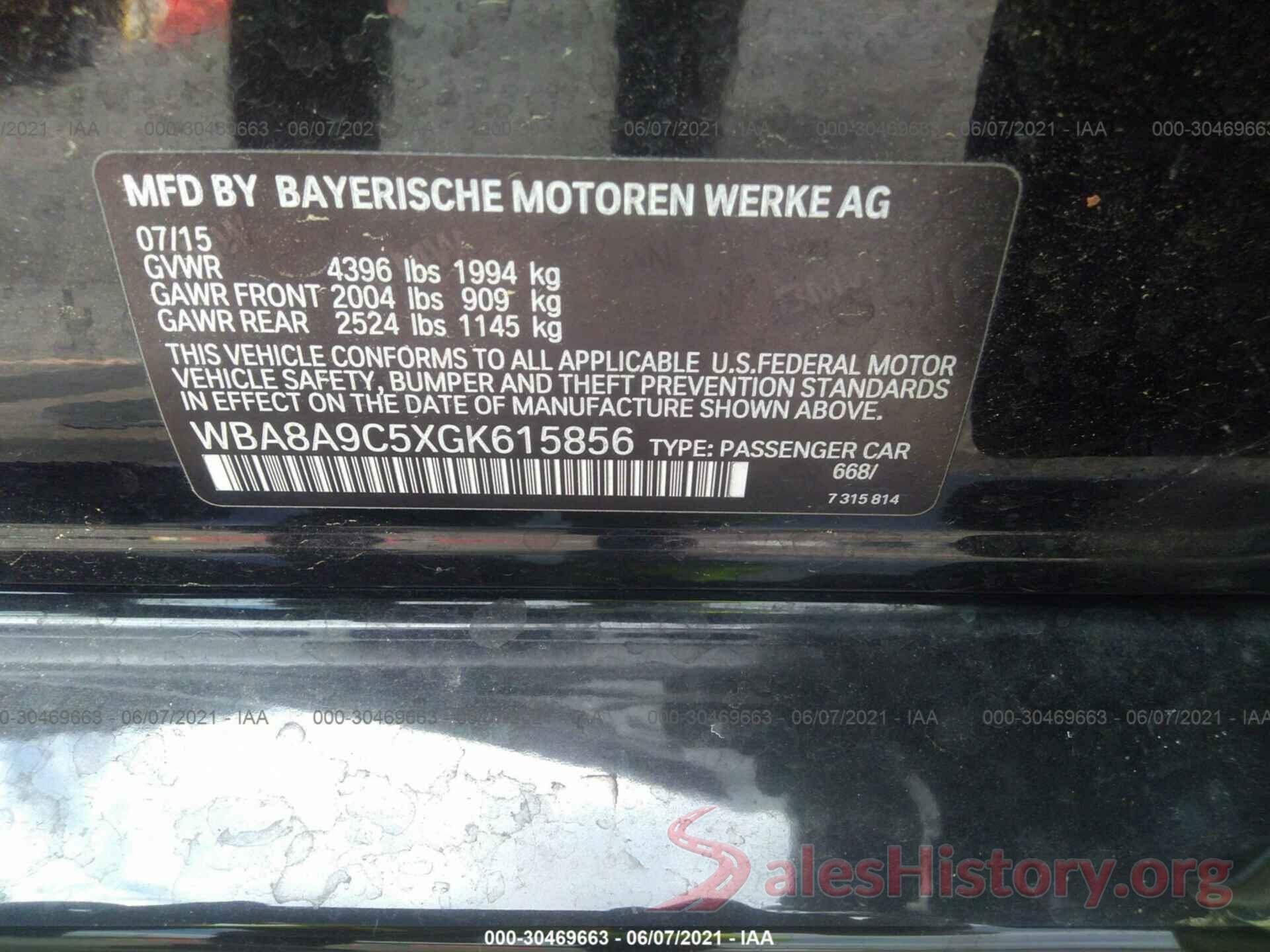 WBA8A9C5XGK615856 2016 BMW 3 SERIES