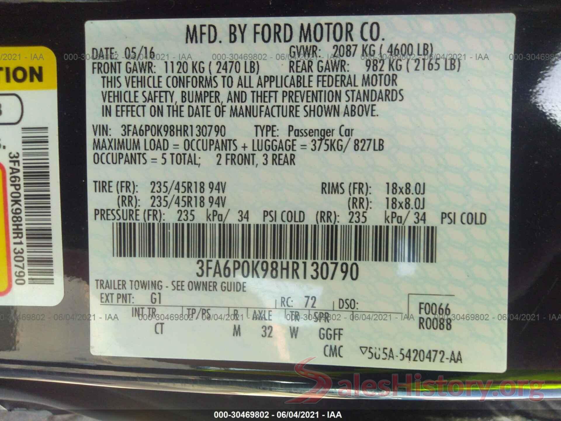 3FA6P0K98HR130790 2017 FORD FUSION