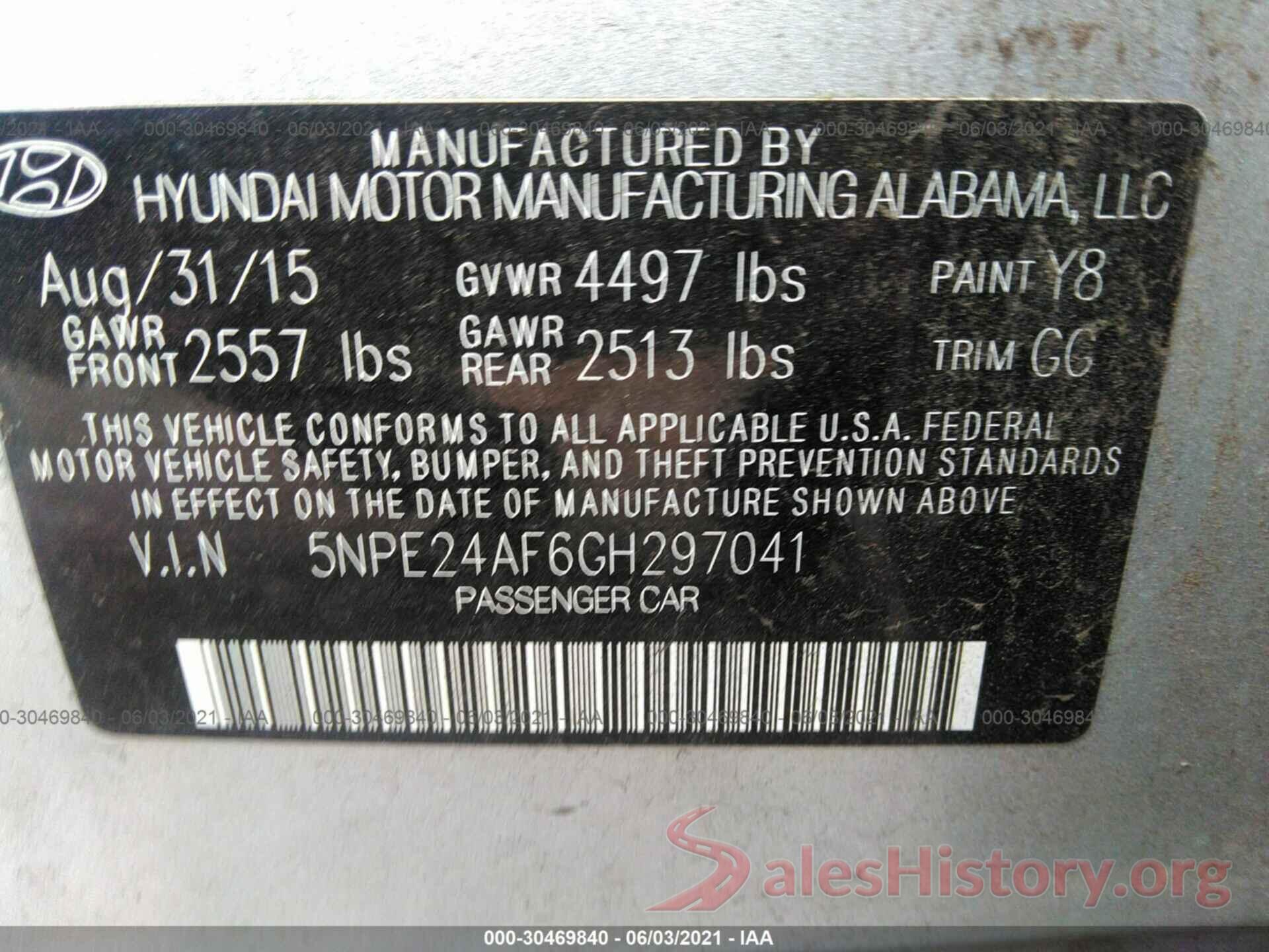 5NPE24AF6GH297041 2016 HYUNDAI SONATA