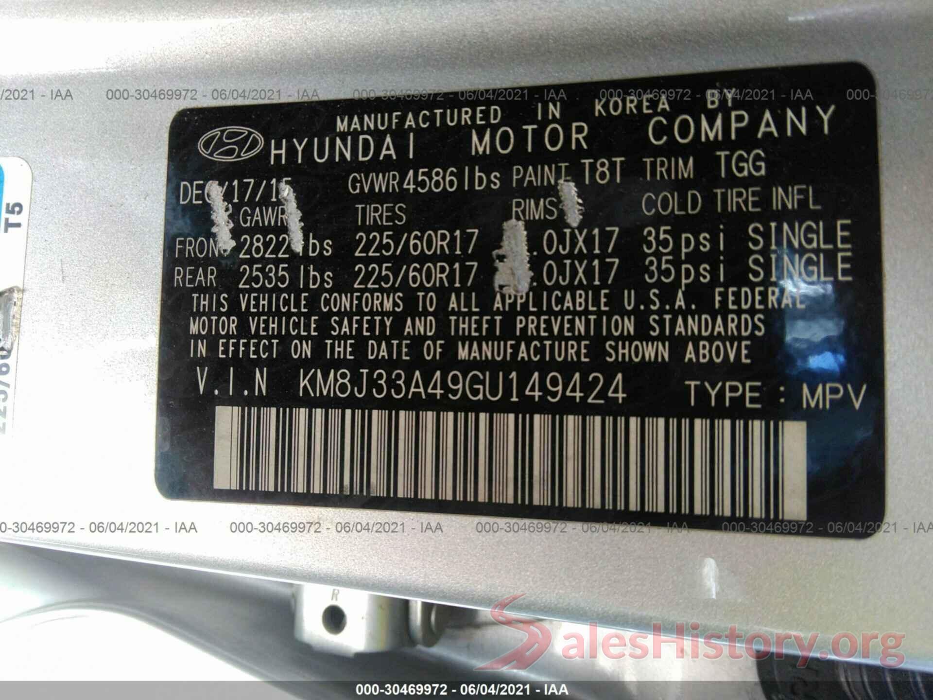 KM8J33A49GU149424 2016 HYUNDAI TUCSON