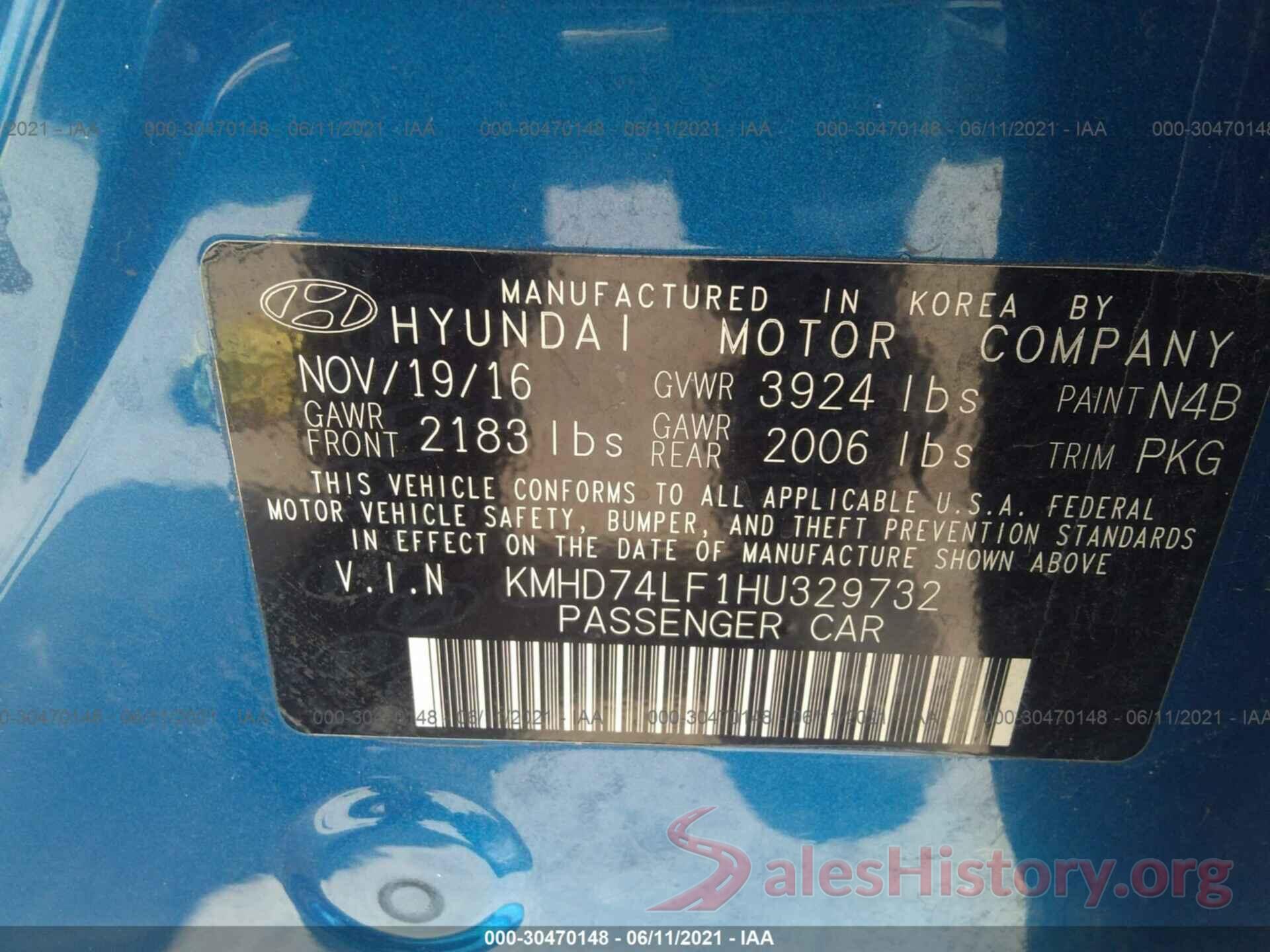 KMHD74LF1HU329732 2017 HYUNDAI ELANTRA