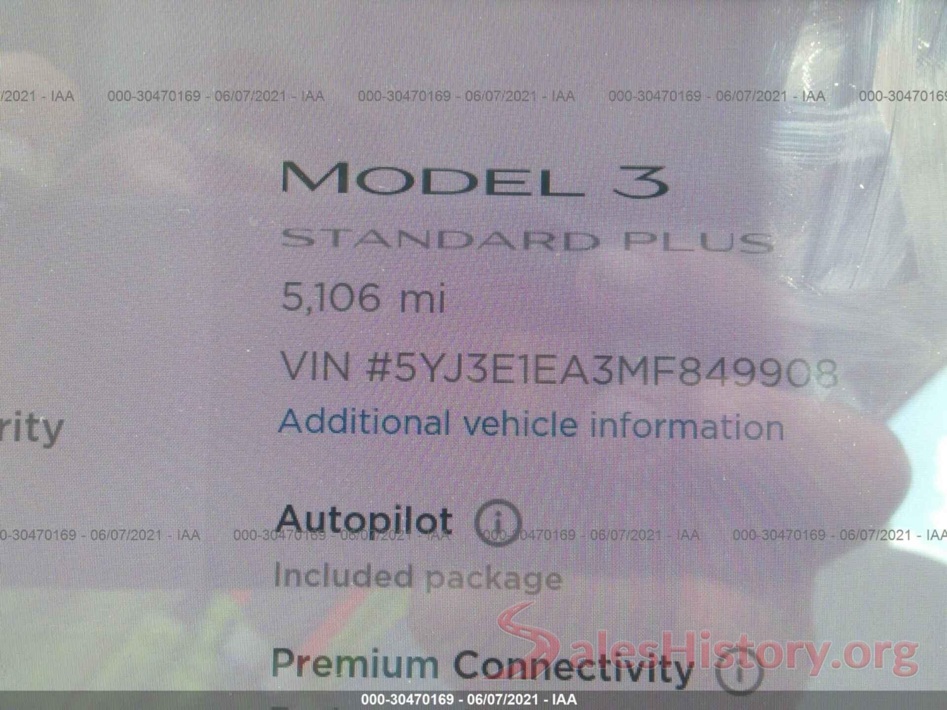 5YJ3E1EA3MF849908 2021 TESLA MODEL 3