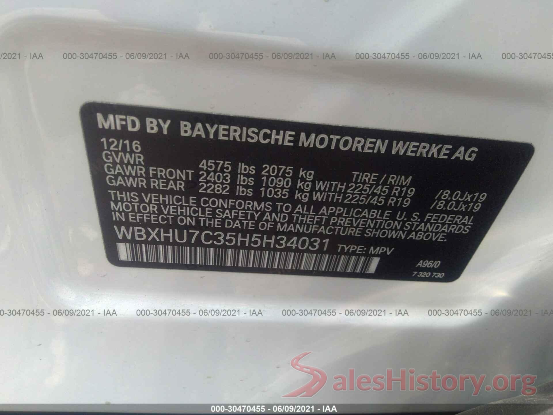 WBXHU7C35H5H34031 2017 BMW X1