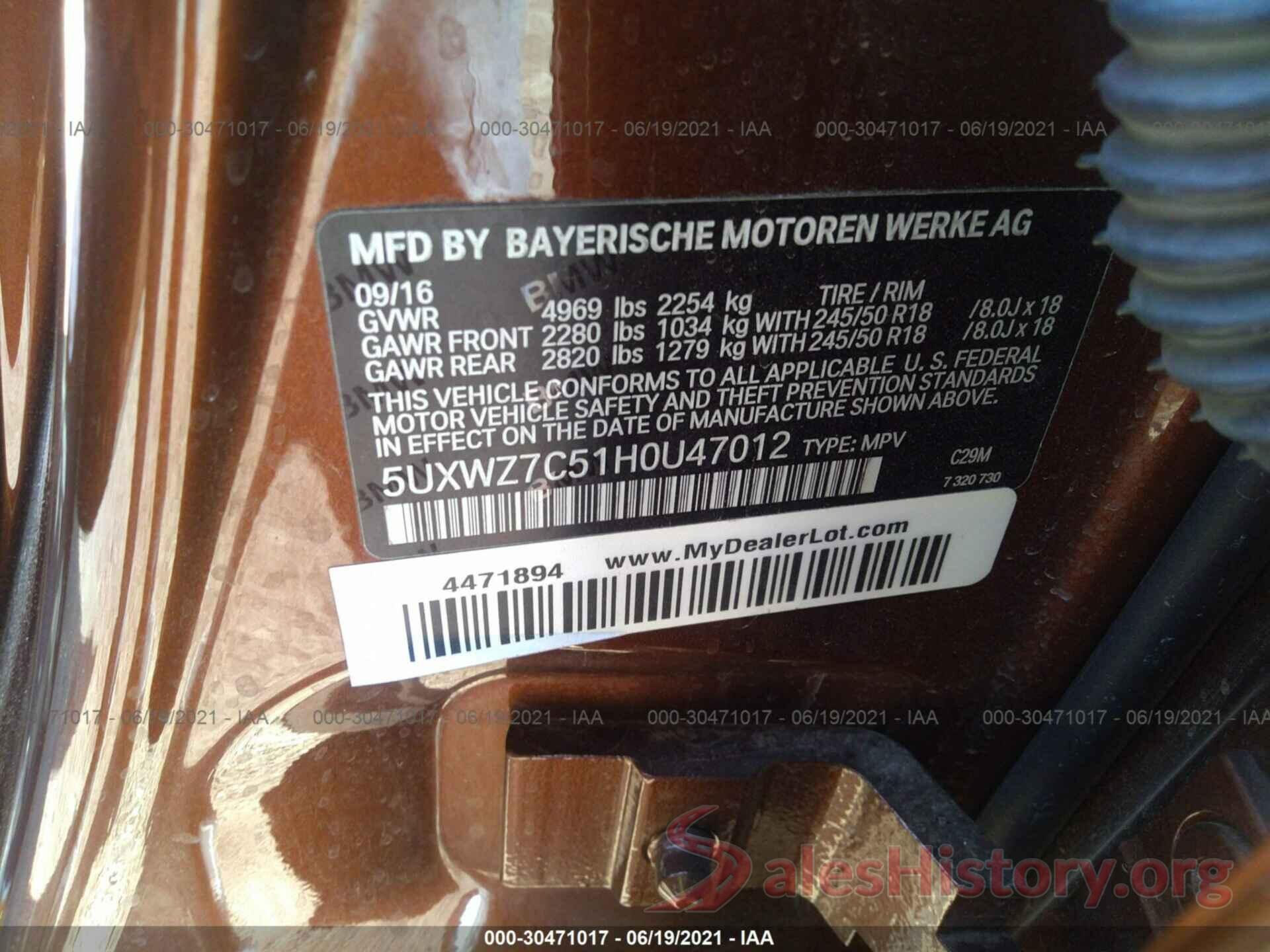 5UXWZ7C51H0U47012 2017 BMW X3