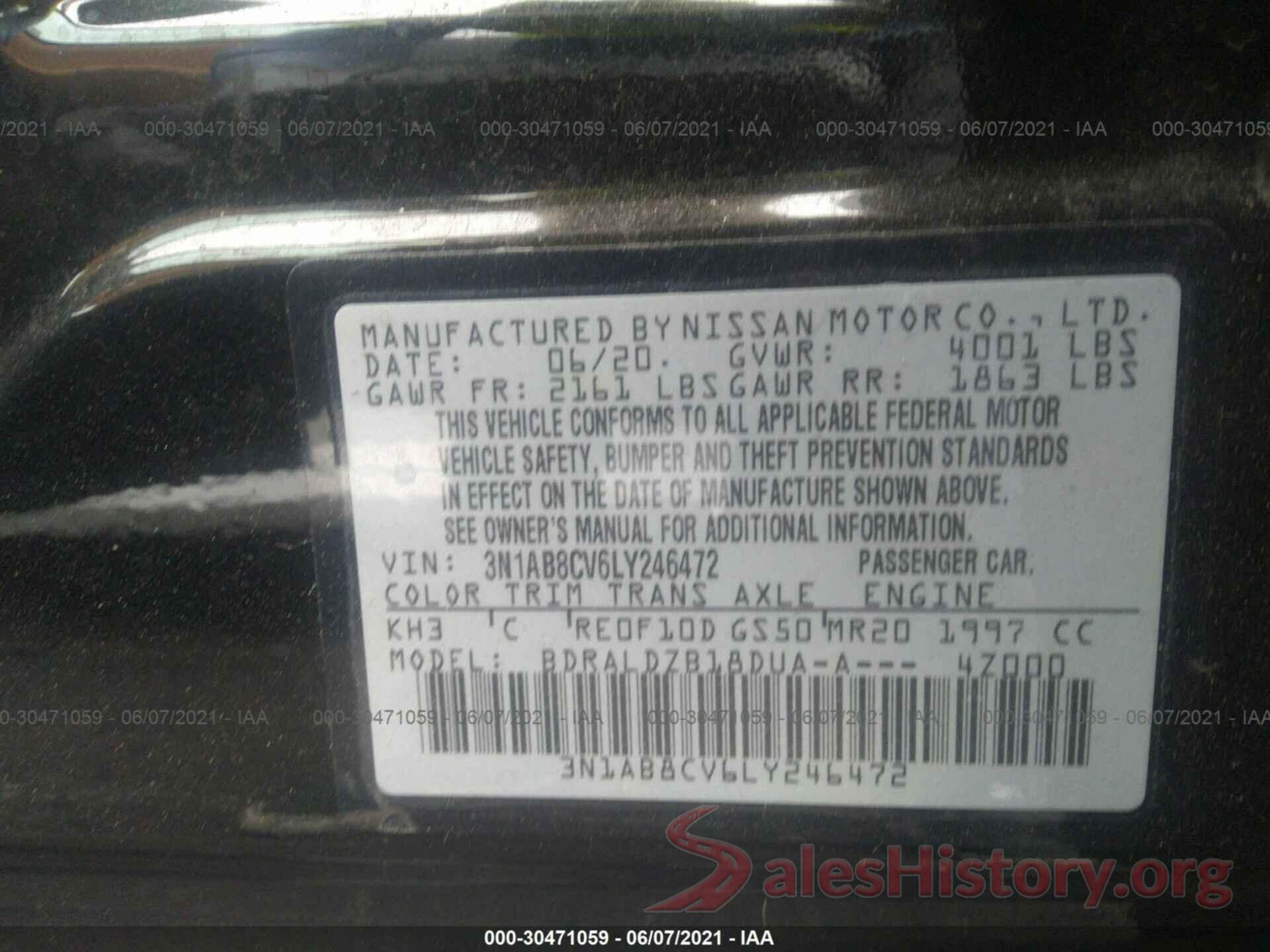 3N1AB8CV6LY246472 2020 NISSAN SENTRA