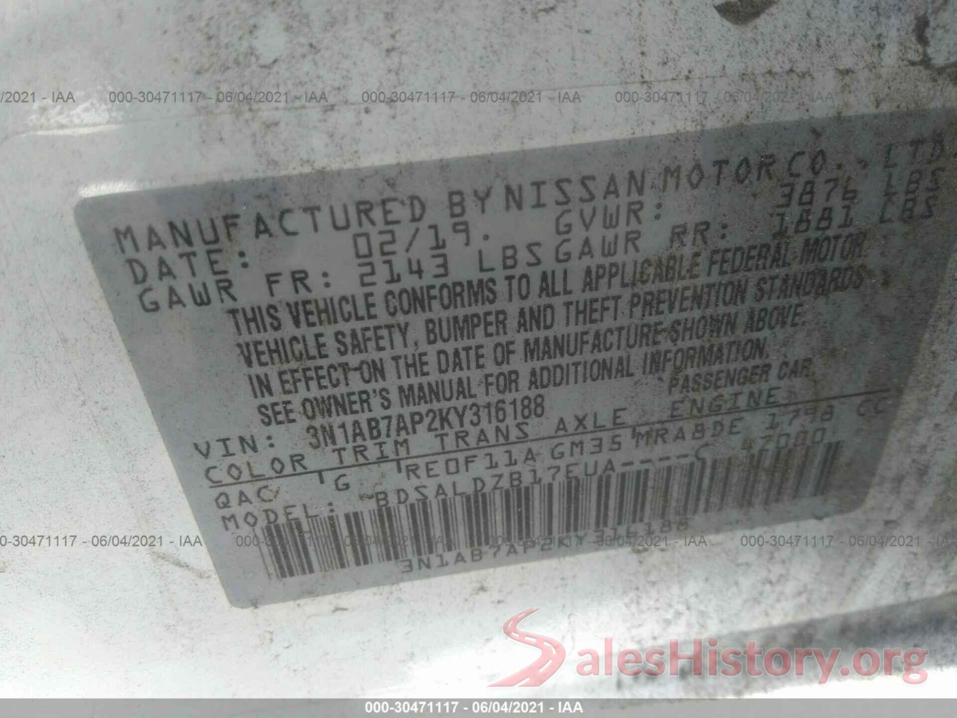 3N1AB7AP2KY316188 2019 NISSAN SENTRA