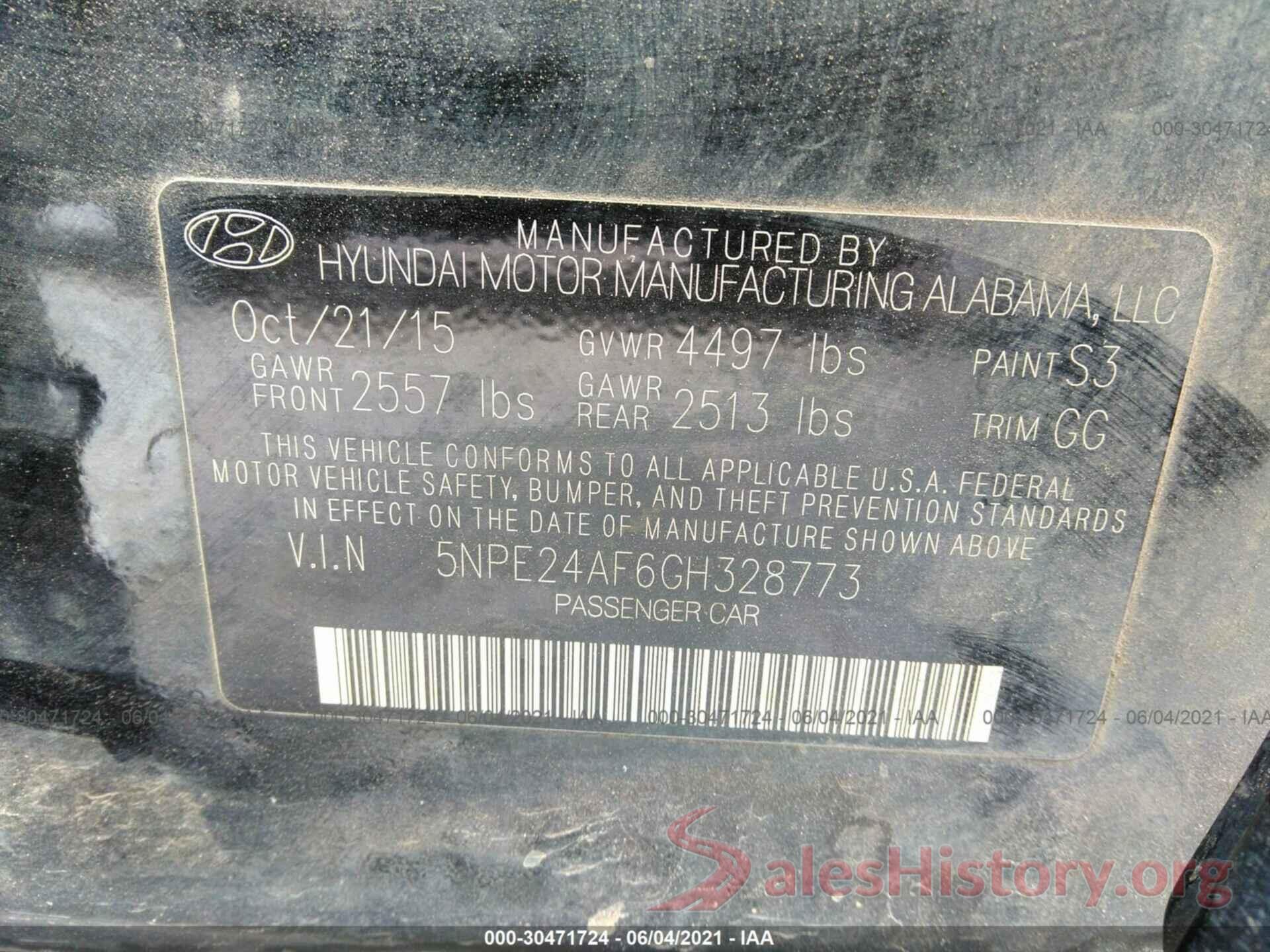 5NPE24AF6GH328773 2016 HYUNDAI SONATA