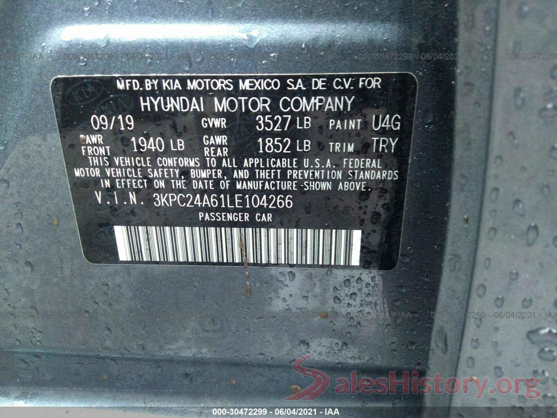 3KPC24A61LE104266 2020 HYUNDAI ACCENT