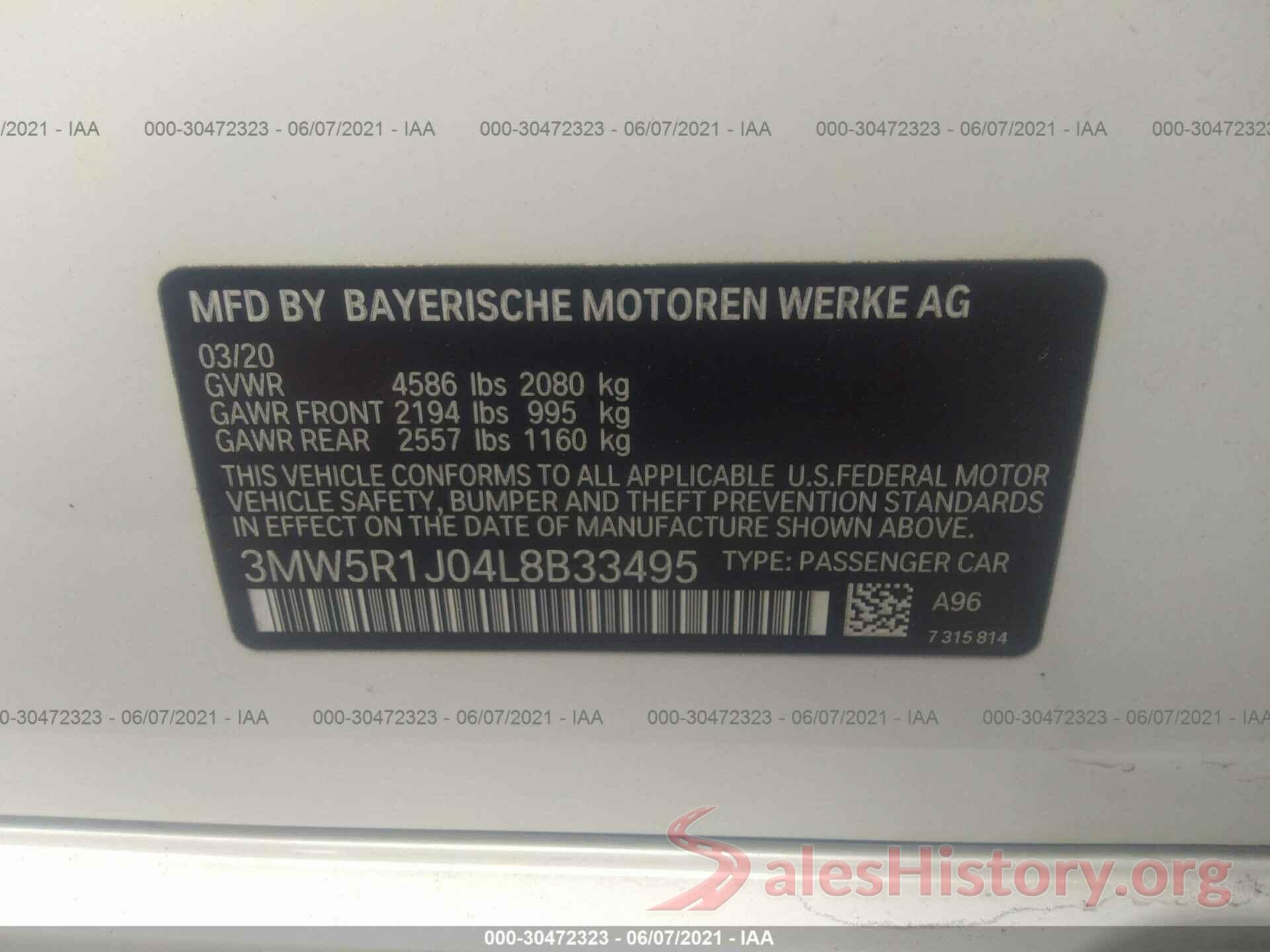 3MW5R1J04L8B33495 2020 BMW 3 SERIES