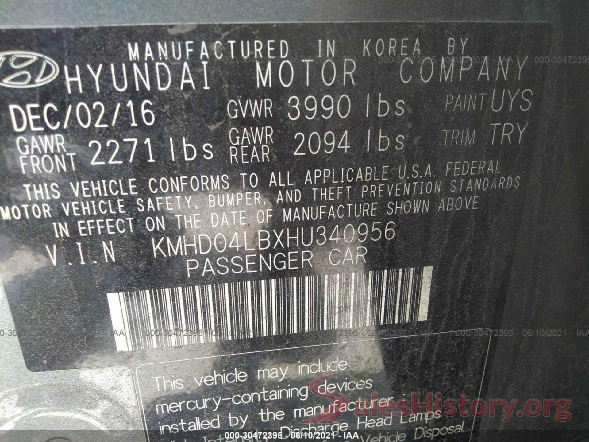 KMHD04LBXHU340956 2017 HYUNDAI ELANTRA