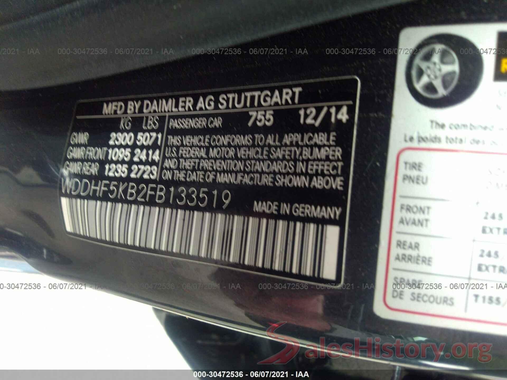 WDDHF5KB2FB133519 2015 MERCEDES-BENZ E-CLASS