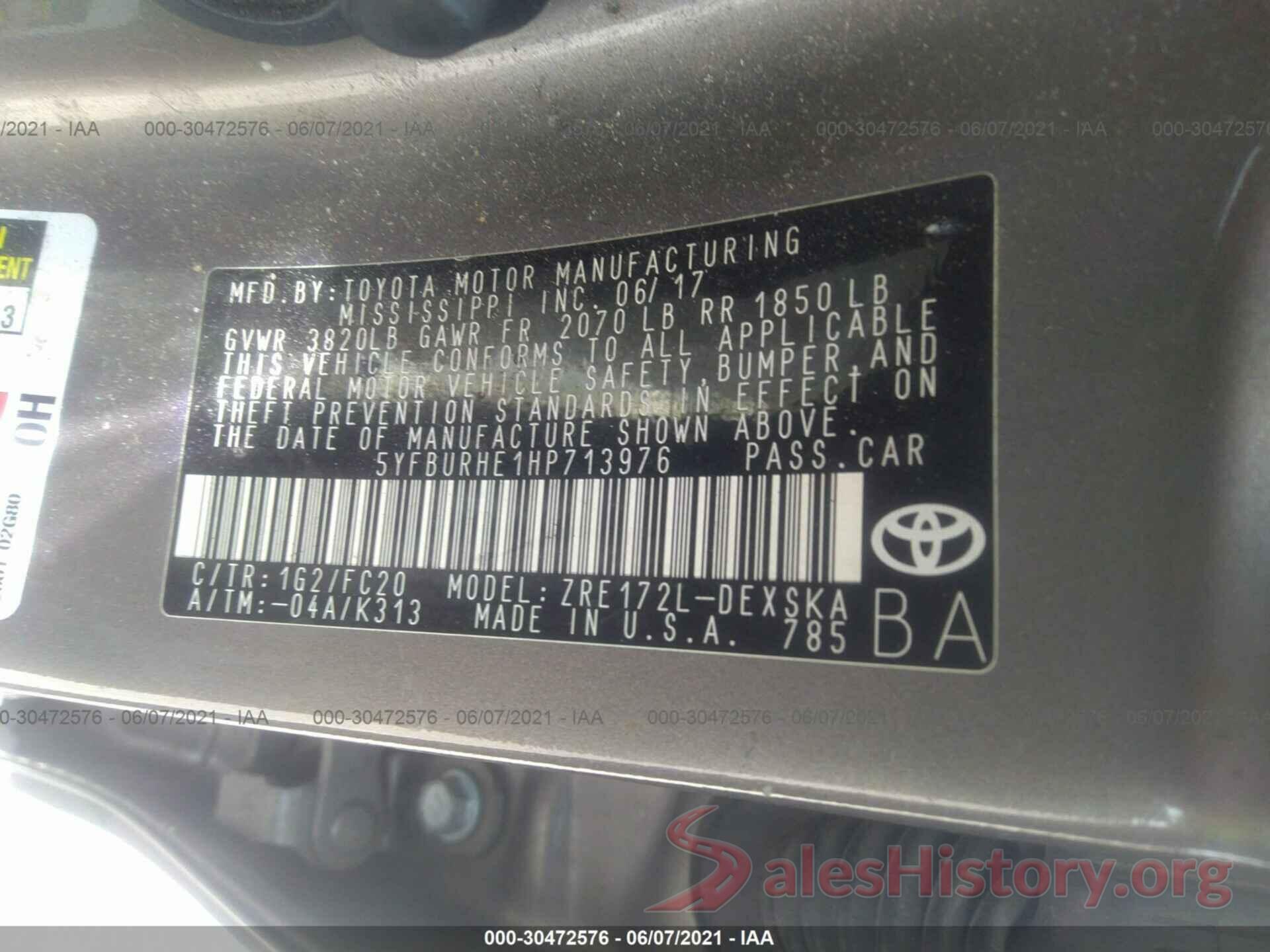 5YFBURHE1HP713976 2017 TOYOTA COROLLA