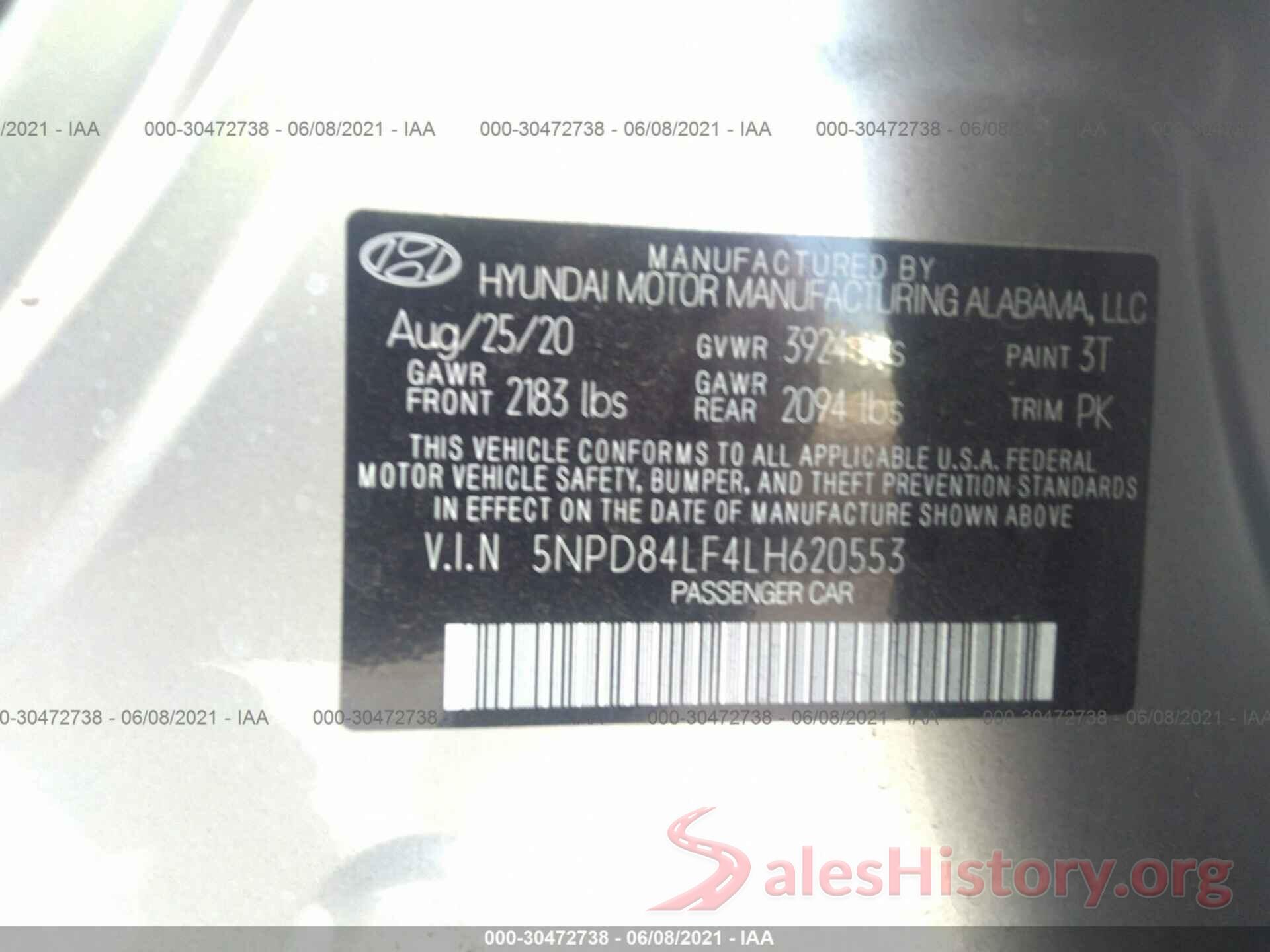 5NPD84LF4LH620553 2020 HYUNDAI ELANTRA