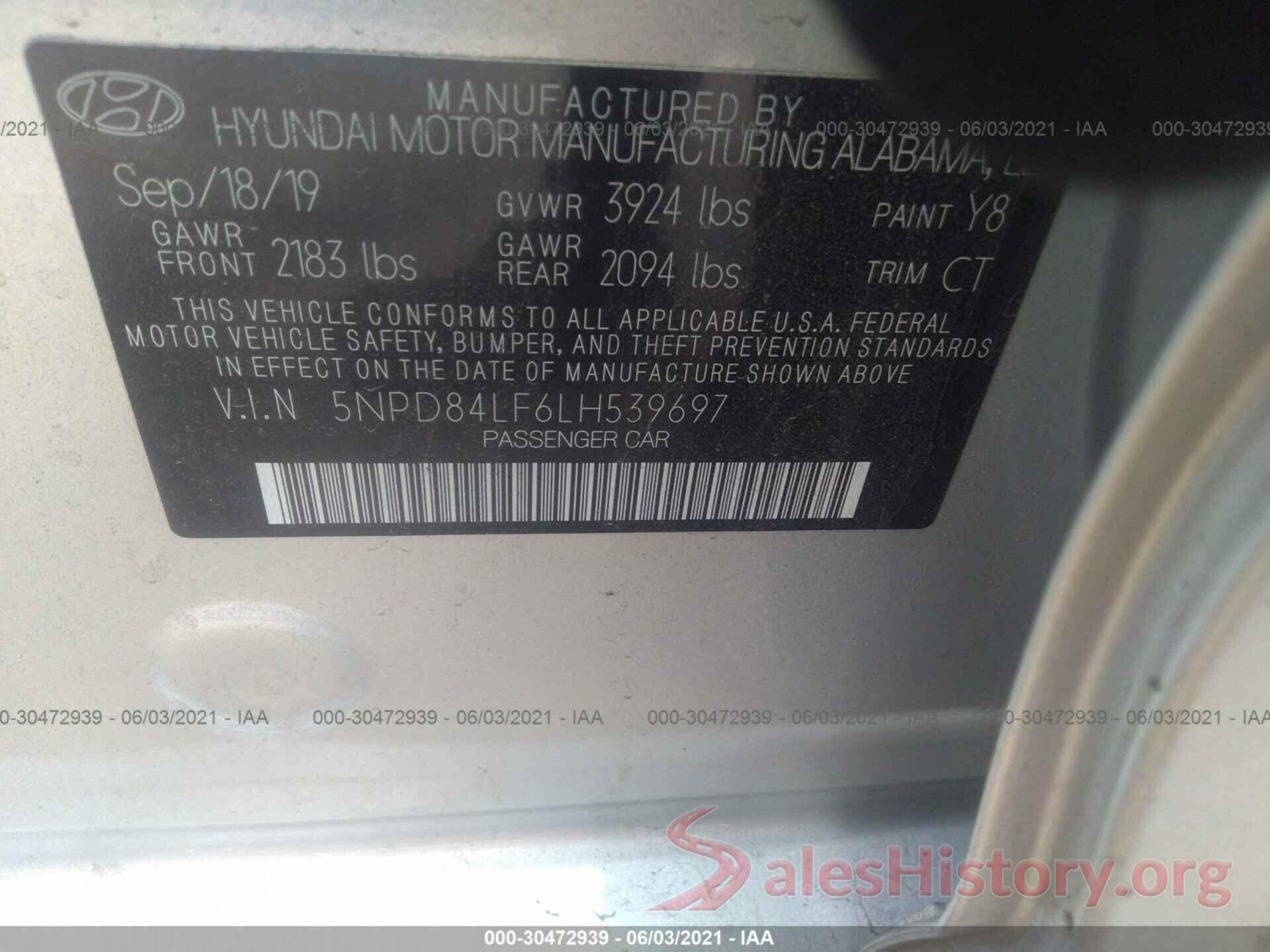 5NPD84LF6LH539697 2020 HYUNDAI ELANTRA