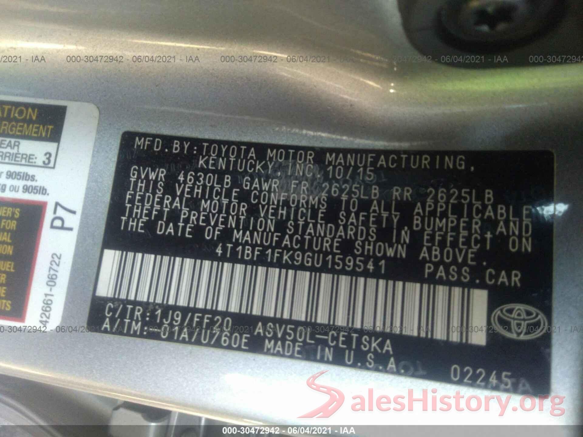 4T1BF1FK9GU159541 2016 TOYOTA CAMRY