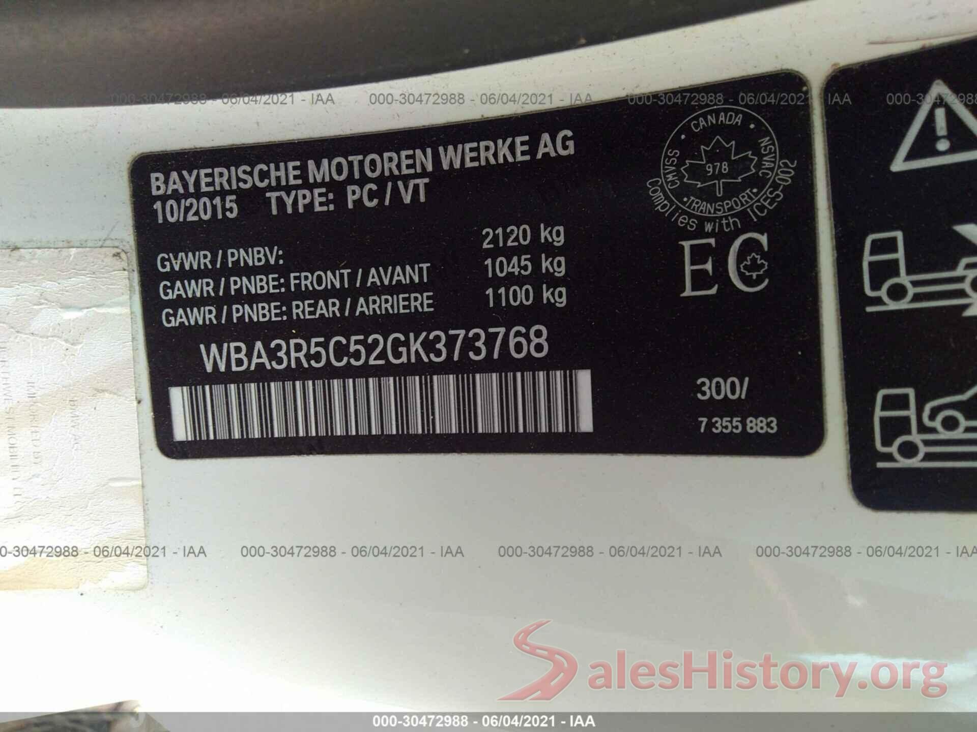 WBA3R5C52GK373768 2016 BMW 4 SERIES