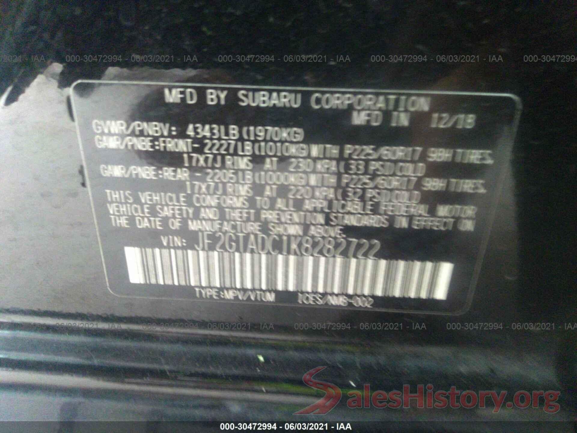 JF2GTADC1K8282722 2019 SUBARU CROSSTREK