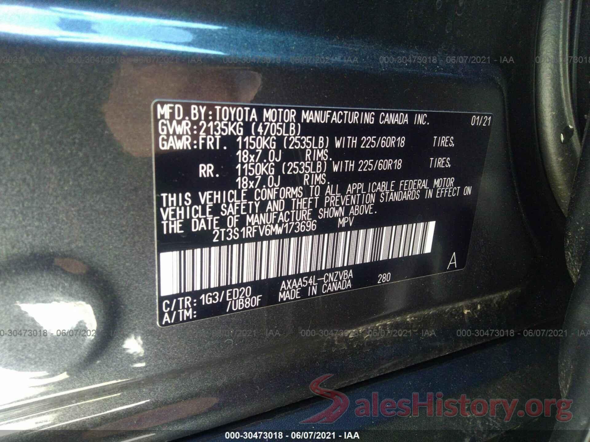 2T3S1RFV6MW173696 2021 TOYOTA RAV4