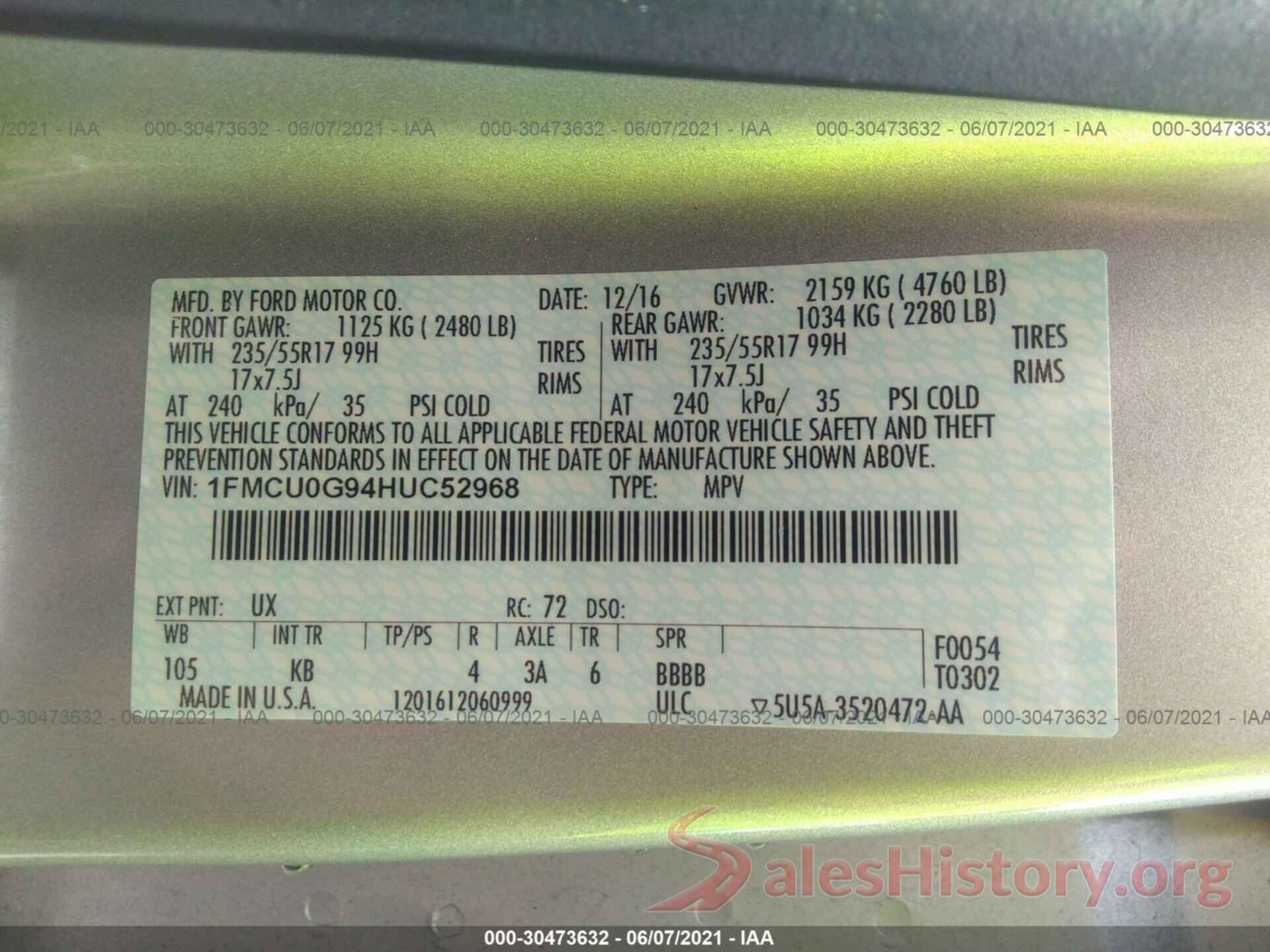 1FMCU0G94HUC52968 2017 FORD ESCAPE