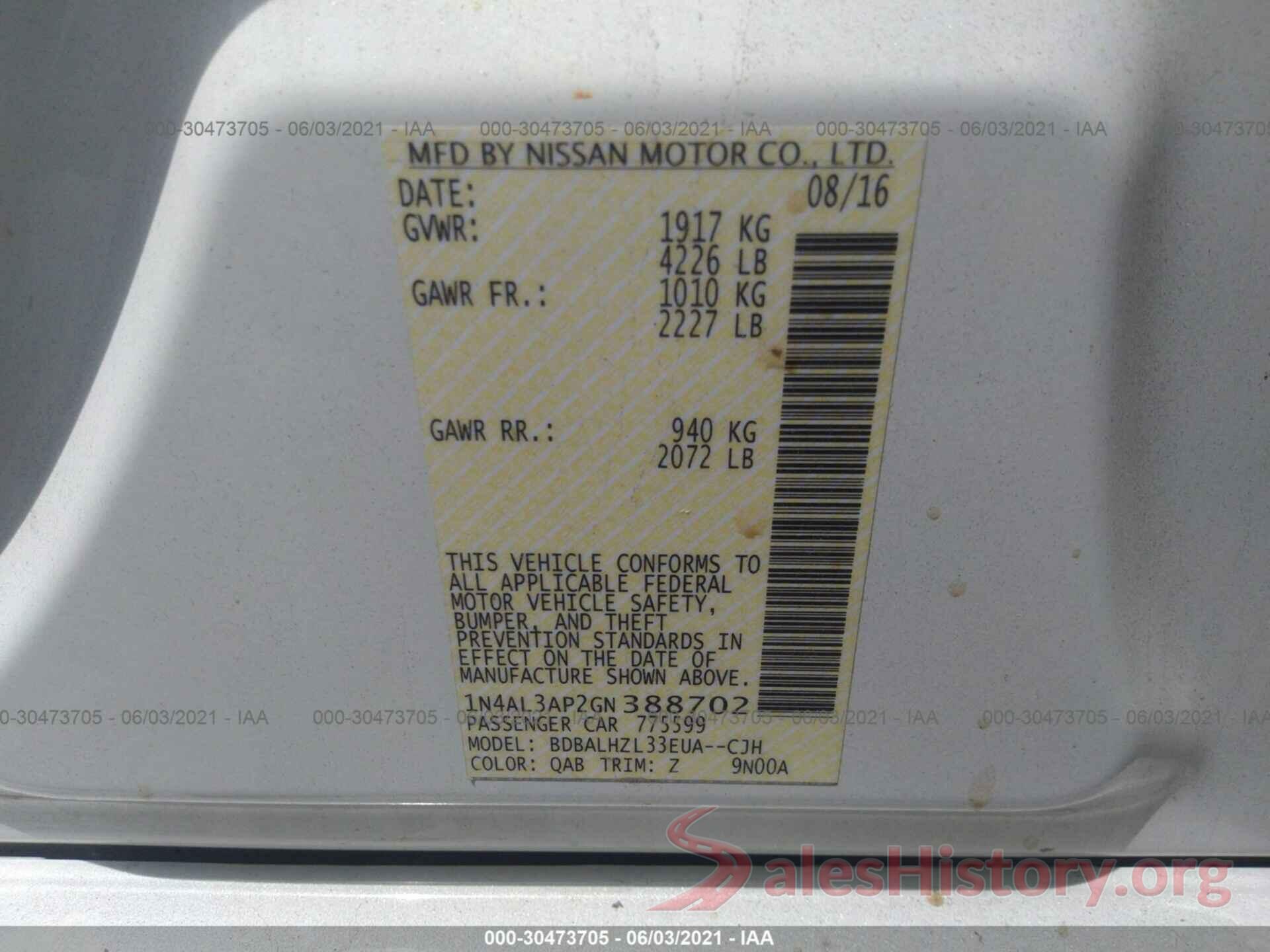 1N4AL3AP2GN388702 2016 NISSAN ALTIMA