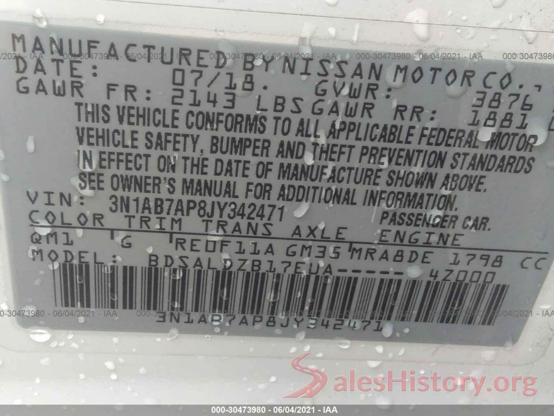 3N1AB7AP8JY342471 2018 NISSAN SENTRA