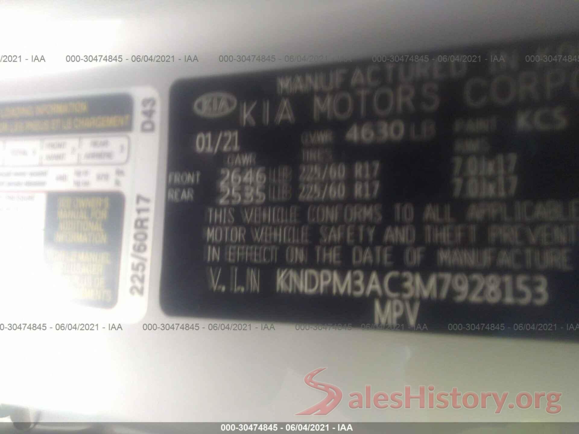 KNDPM3AC3M7928153 2021 KIA SPORTAGE