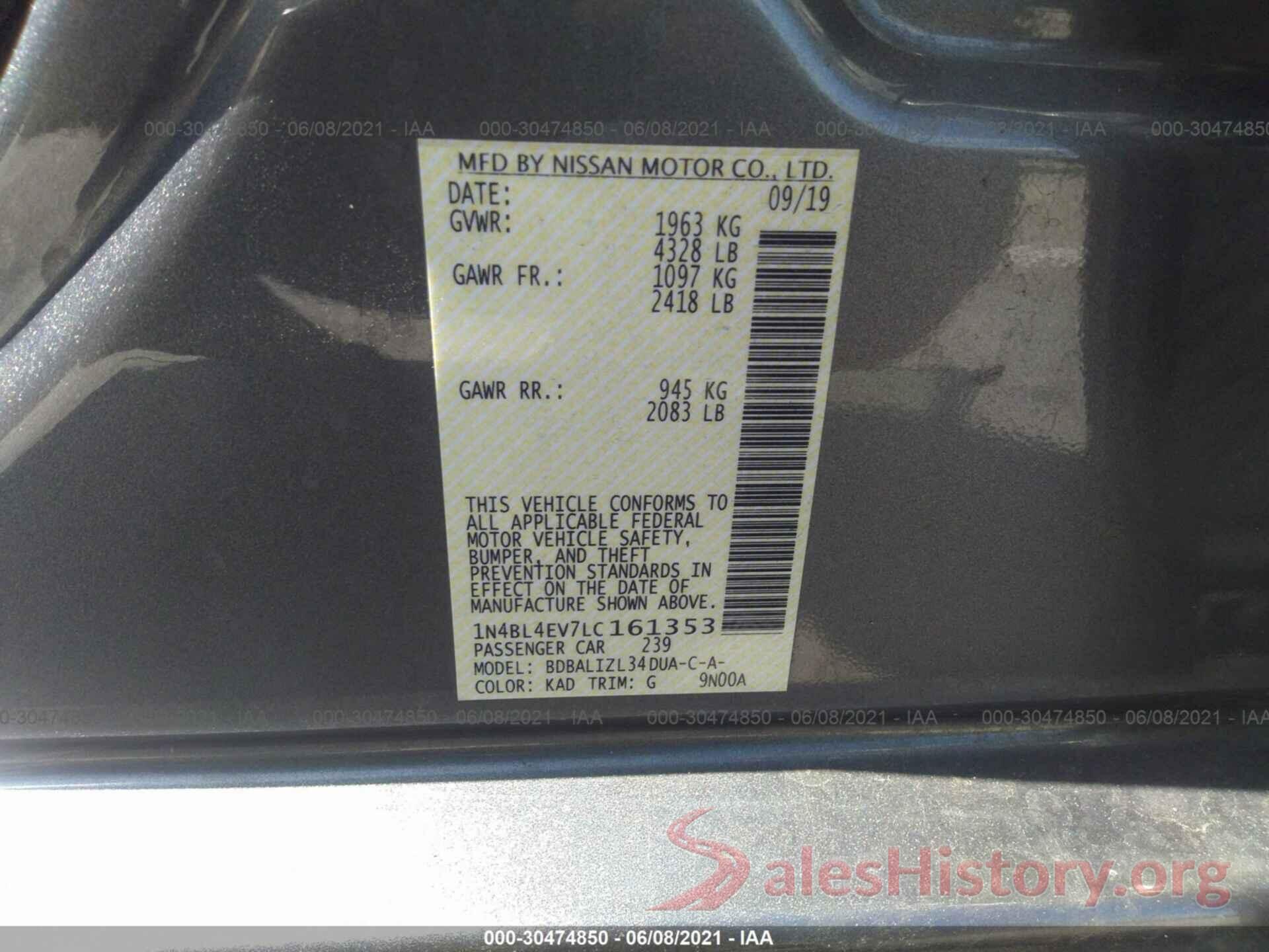 1N4BL4EV7LC161353 2020 NISSAN ALTIMA