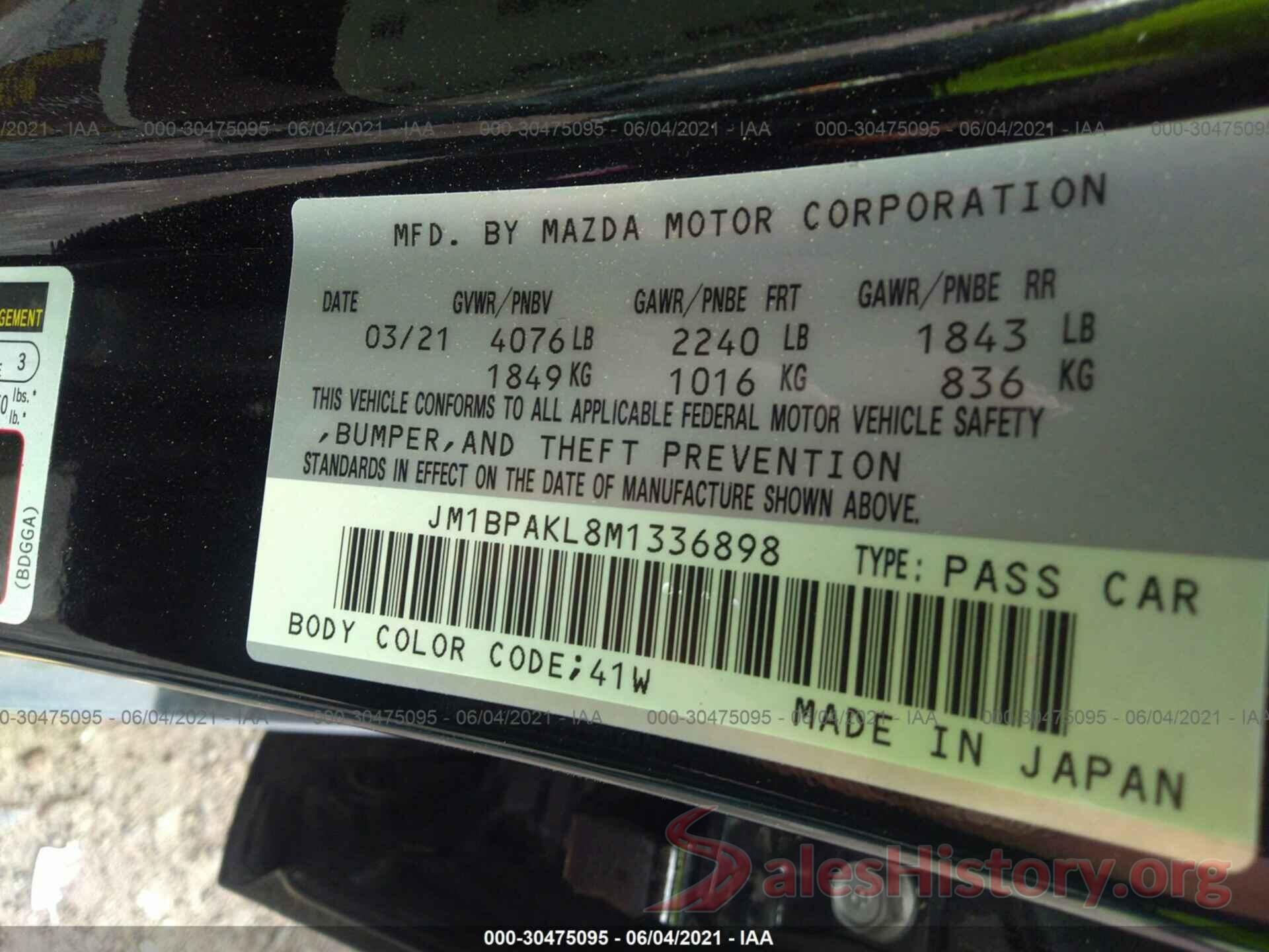 JM1BPAKL8M1336898 2021 MAZDA MAZDA3 HATCHBACK