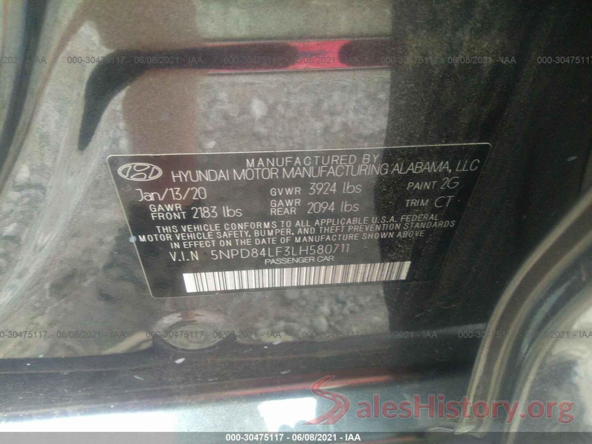 5NPD84LF3LH580711 2020 HYUNDAI ELANTRA